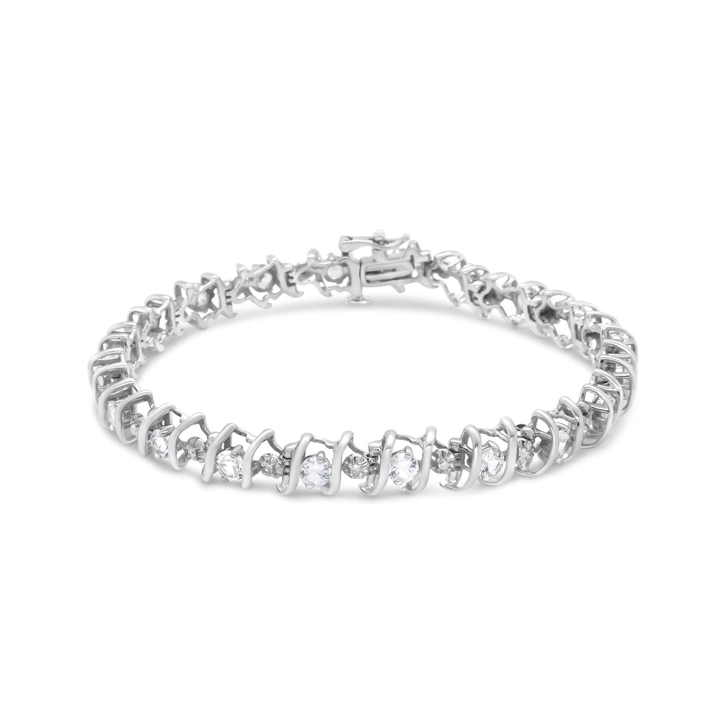 Pulsera de tenis de plata de ley 925 con piedra de nacimiento cultivada en laboratorio y diamantes redondos de 1/6 ct (color HI, claridad I1-I2) - Friggin Jewelry