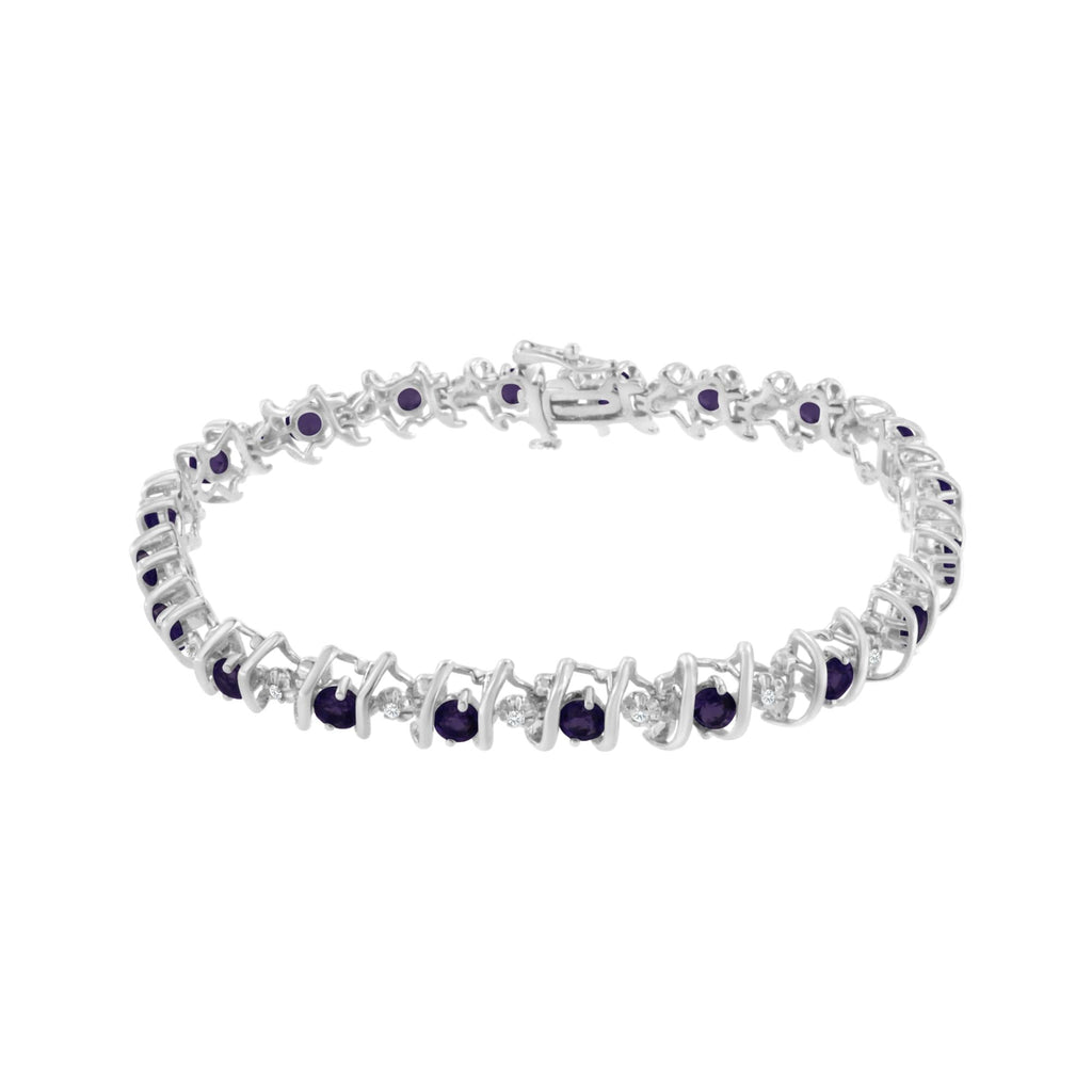 Pulsera de tenis de plata de ley 925 con piedra de nacimiento cultivada en laboratorio y diamantes redondos de 1/6 ct (color HI, claridad I1-I2) - Friggin Jewelry