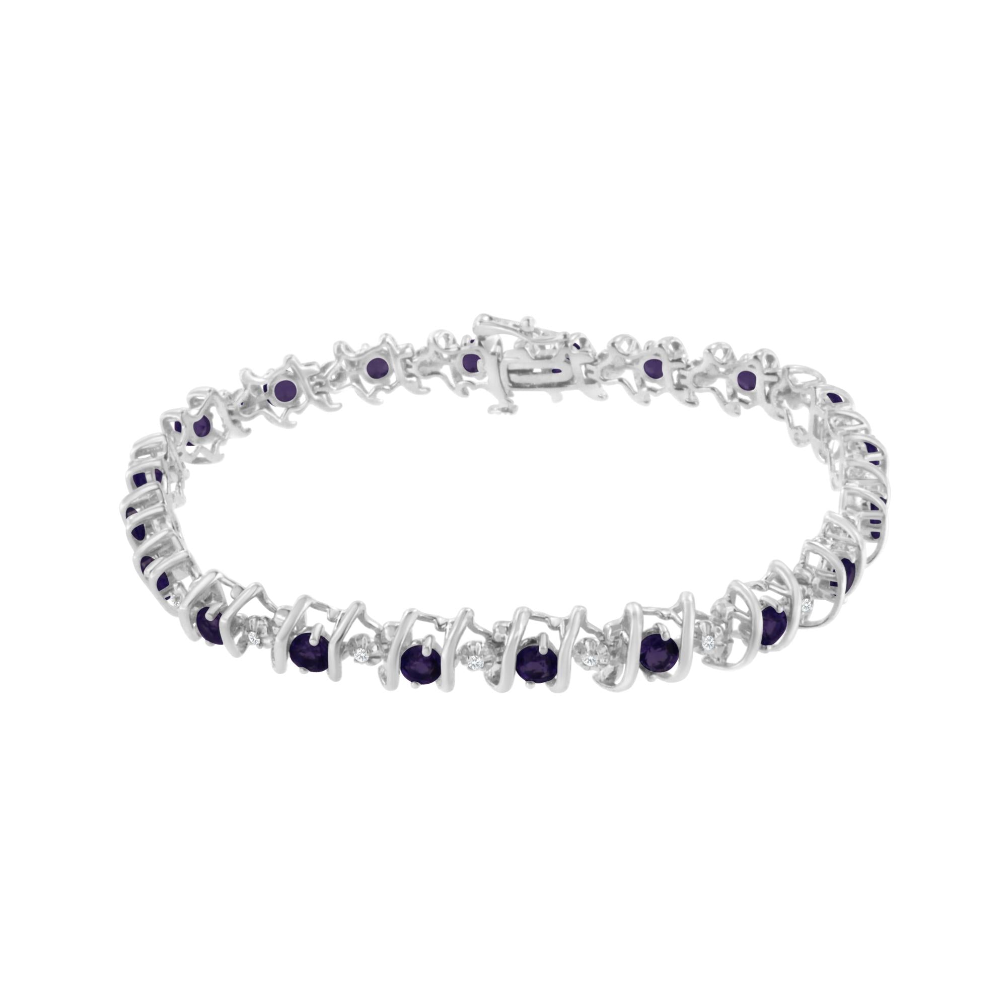 .925 Sterling Silver Lab-Grown Birthstone and 1/6 Cttw Round Diamond Tennis Bracelet (H-I Color, I1-I2 Clarity) - Friggin Jewelry