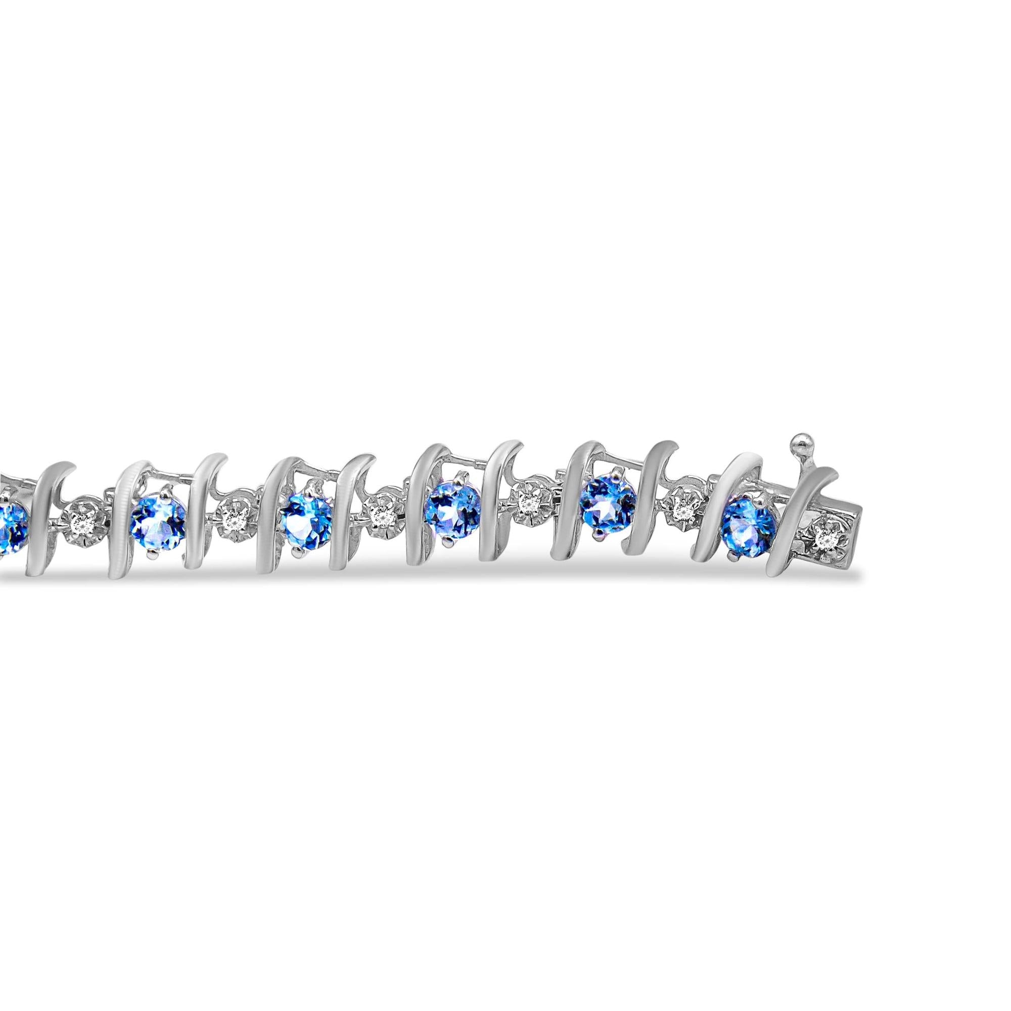 Pulsera de tenis de plata de ley 925 con piedra de nacimiento cultivada en laboratorio y diamantes redondos de 1/6 ct (color HI, claridad I1-I2) - Friggin Jewelry