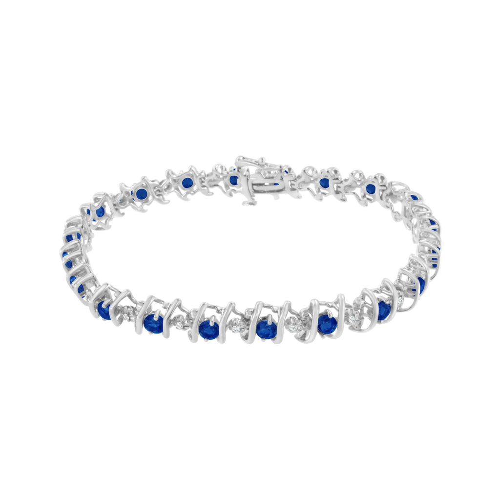 Pulsera de tenis de plata de ley 925 con piedra de nacimiento cultivada en laboratorio y diamantes redondos de 1/6 ct (color HI, claridad I1-I2) - Friggin Jewelry