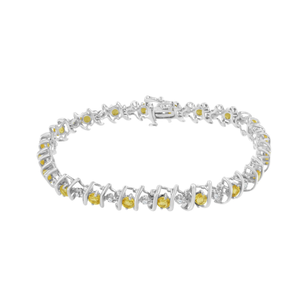 Pulsera de tenis de plata de ley 925 con piedra de nacimiento cultivada en laboratorio y diamantes redondos de 1/6 ct (color HI, claridad I1-I2) - Friggin Jewelry