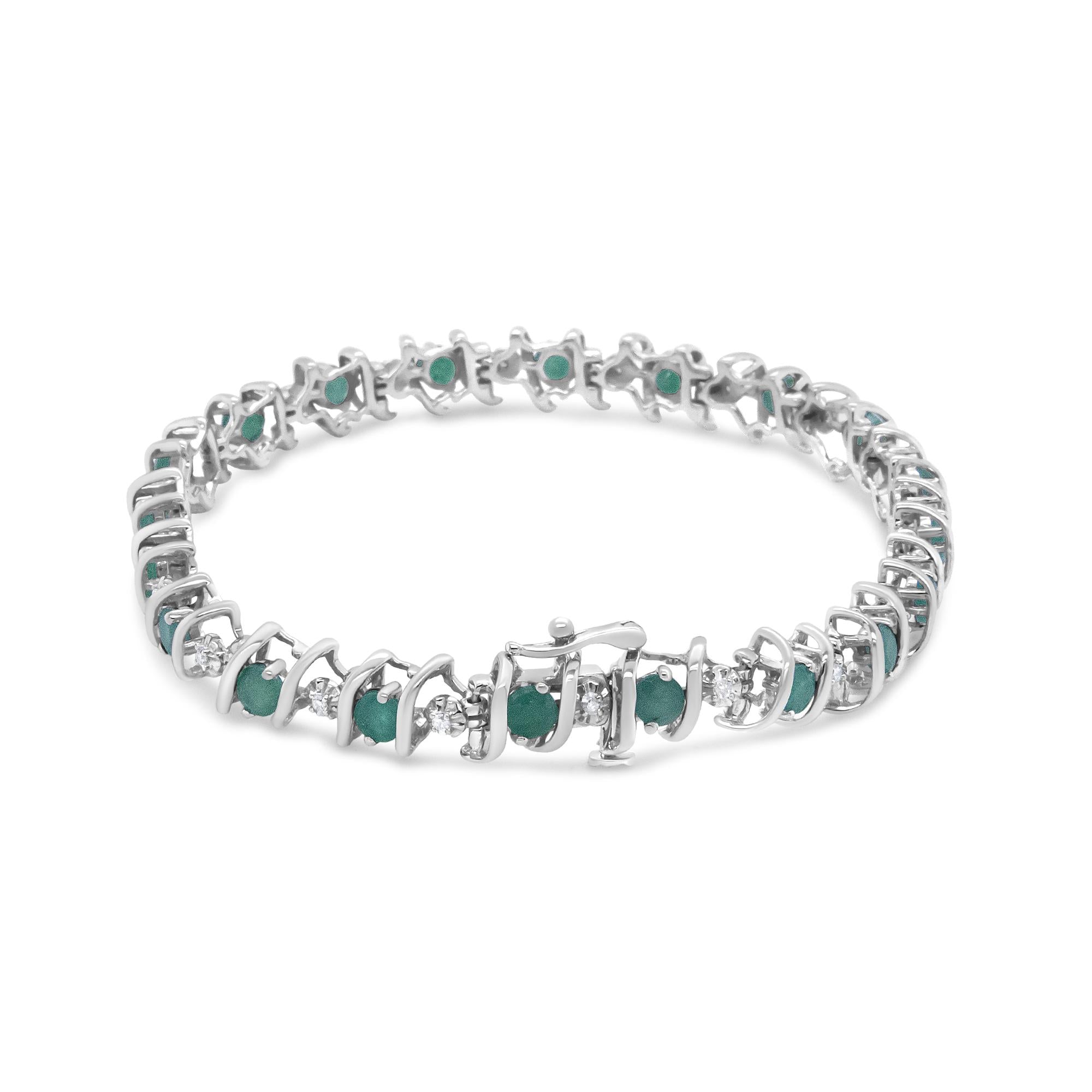 Pulsera de tenis de plata de ley 925 con piedra de nacimiento cultivada en laboratorio y diamantes redondos de 1/6 ct (color HI, claridad I1-I2) - Friggin Jewelry