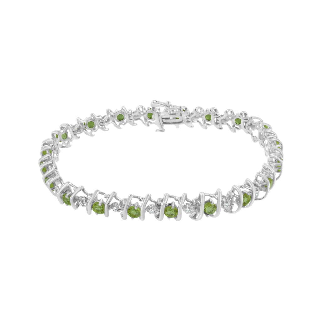 Pulsera de tenis de plata de ley 925 con piedra de nacimiento cultivada en laboratorio y diamantes redondos de 1/6 ct (color HI, claridad I1-I2) - Friggin Jewelry