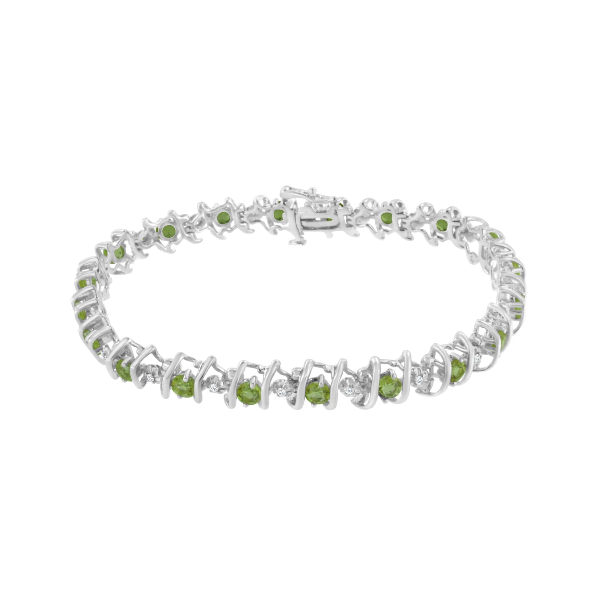 Pulsera de tenis de plata de ley 925 con piedra de nacimiento cultivada en laboratorio y diamantes redondos de 1/6 ct (color HI, claridad I1-I2) - Friggin Jewelry