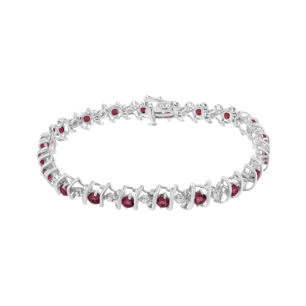 Pulsera de tenis de plata de ley 925 con piedra de nacimiento cultivada en laboratorio y diamantes redondos de 1/6 ct (color HI, claridad I1-I2) - Friggin Jewelry