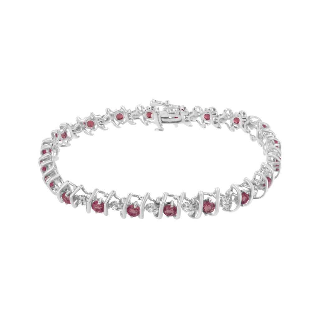 Pulsera de tenis de plata de ley 925 con piedra de nacimiento cultivada en laboratorio y diamantes redondos de 1/6 ct (color HI, claridad I1-I2) - Friggin Jewelry
