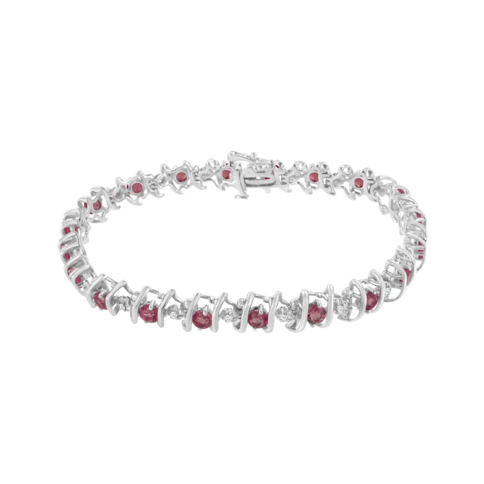 Pulsera de tenis de plata de ley 925 con piedra de nacimiento cultivada en laboratorio y diamantes redondos de 1/6 ct (color HI, claridad I1-I2) - Friggin Jewelry