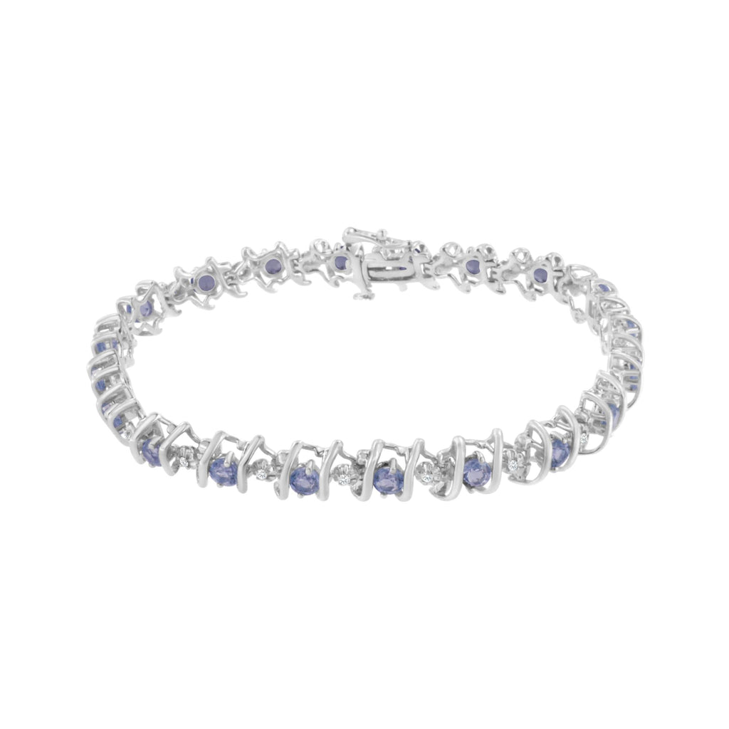 Pulsera de tenis de plata de ley 925 con piedra de nacimiento cultivada en laboratorio y diamantes redondos de 1/6 ct (color HI, claridad I1-I2) - Friggin Jewelry