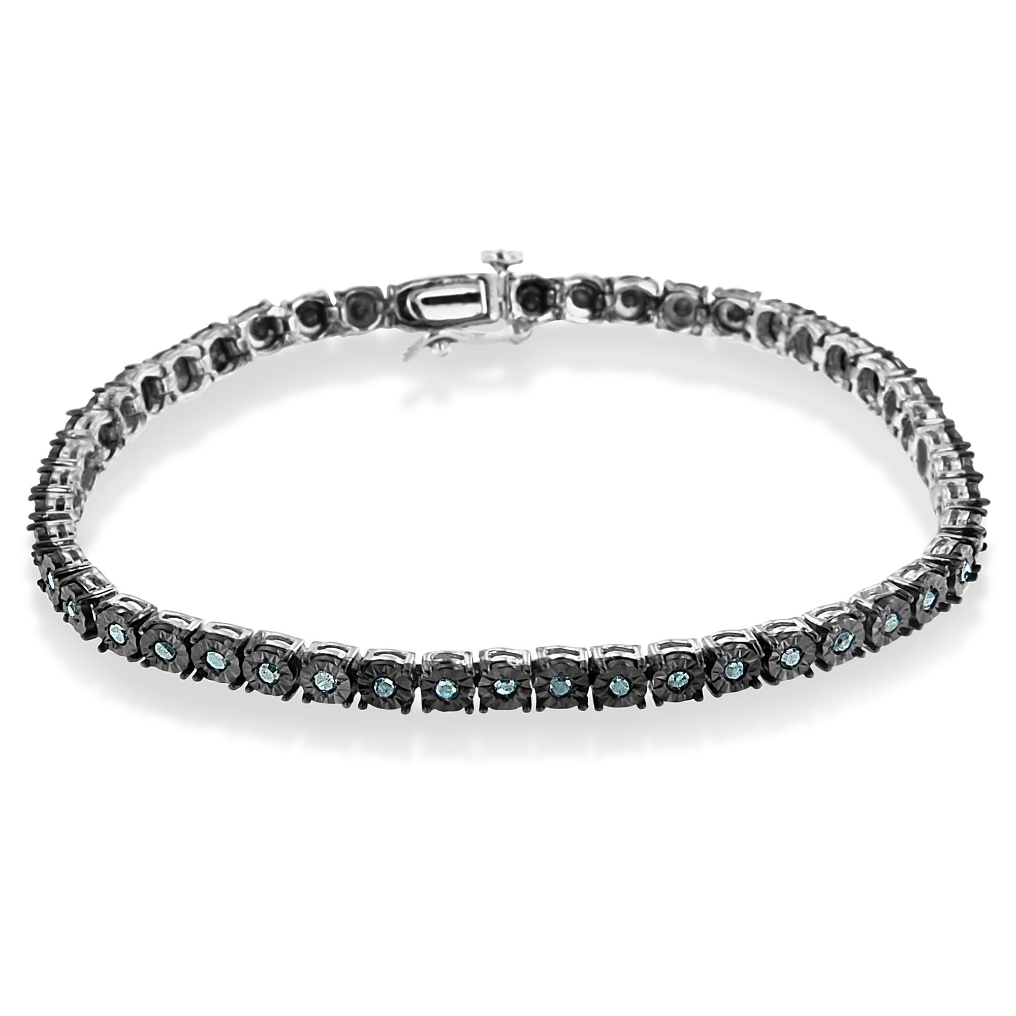 Pulsera de tenis Miracle de diamantes de 1,0 ct en plata de ley 925 con baño de rodio negro (color azul realzado, claridad I3) - 18 cm - Friggin Jewelry