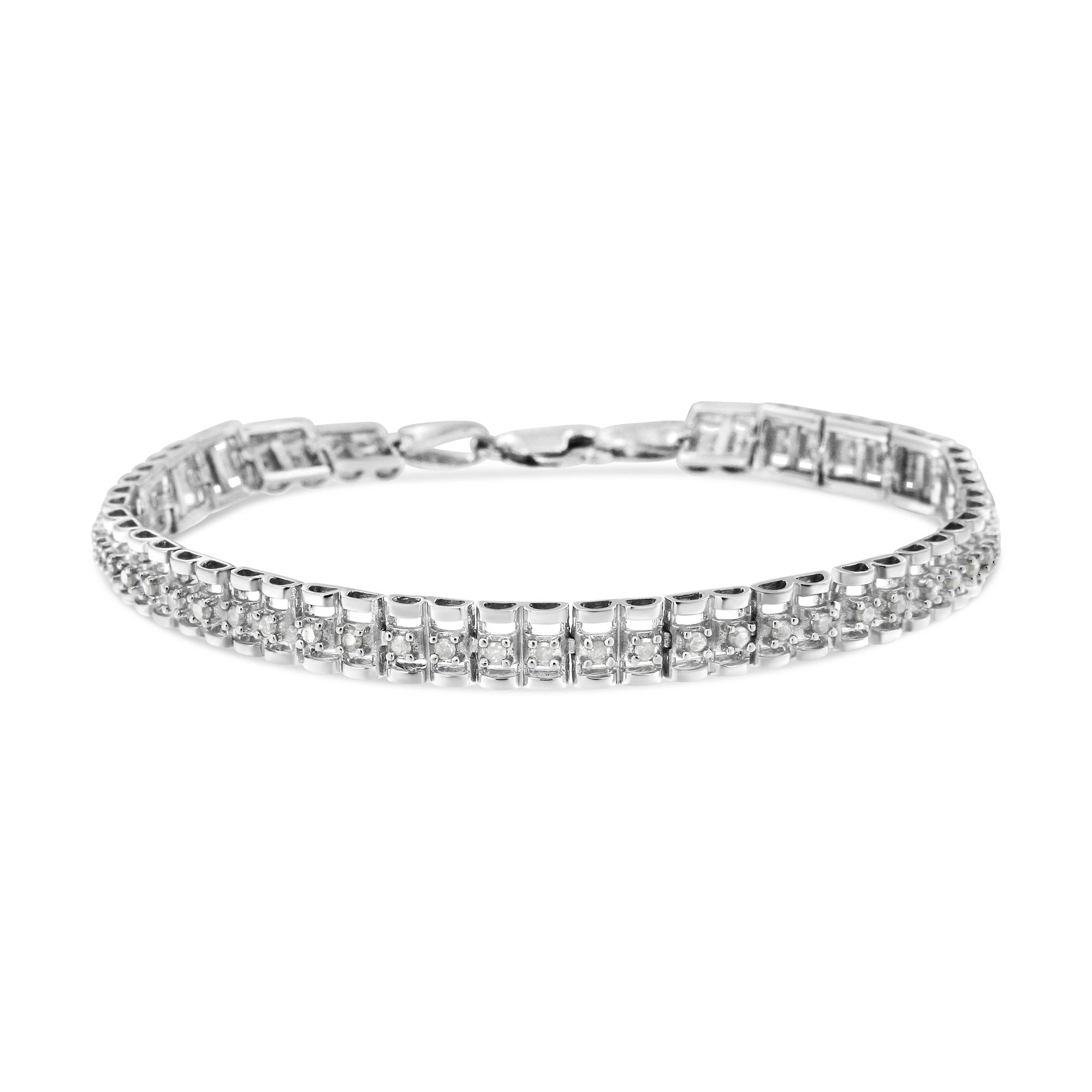 Pulsera de tenis de 18 cm con doble eslabón de diamantes en plata de ley 925 (color IJ, claridad I3) - Friggin Jewelry