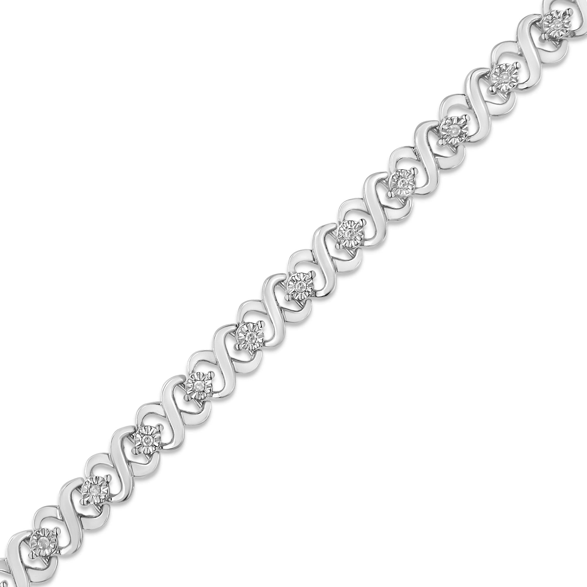Pulsera de tenis de plata de ley 925 con diamantes de 1/6 quilates engastados en forma de infinito y estación (color IJ, claridad I3) - 18,25 cm - Friggin Jewelry