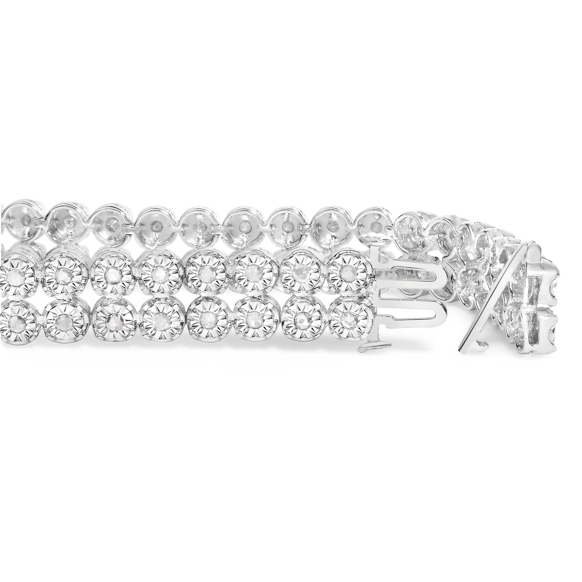 Pulsera de eslabones de dos filas de diamantes engastados milagros de 2,0 quilates en plata de ley 925 - 18 cm - Friggin Jewelry