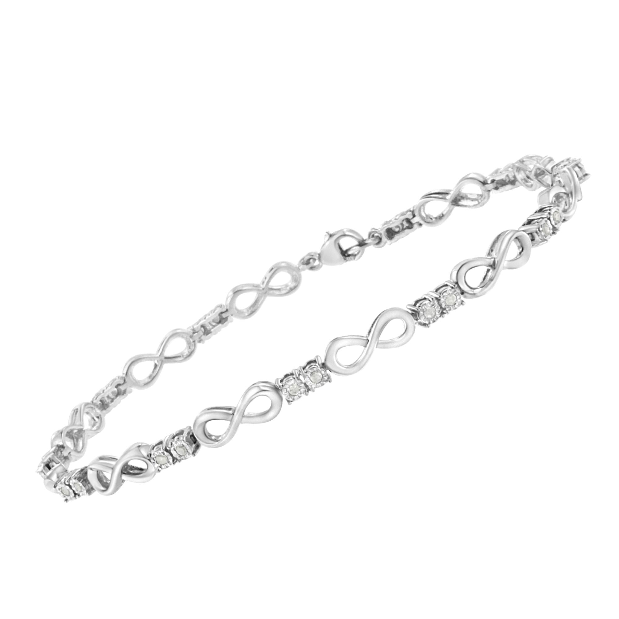 .925 Sterling Silver 1/4 cttw Miracle Set Diamond Infinity Link Bracelet (I-J Color, I3-Promo Clarity) - 7.25" - Friggin Jewelry
