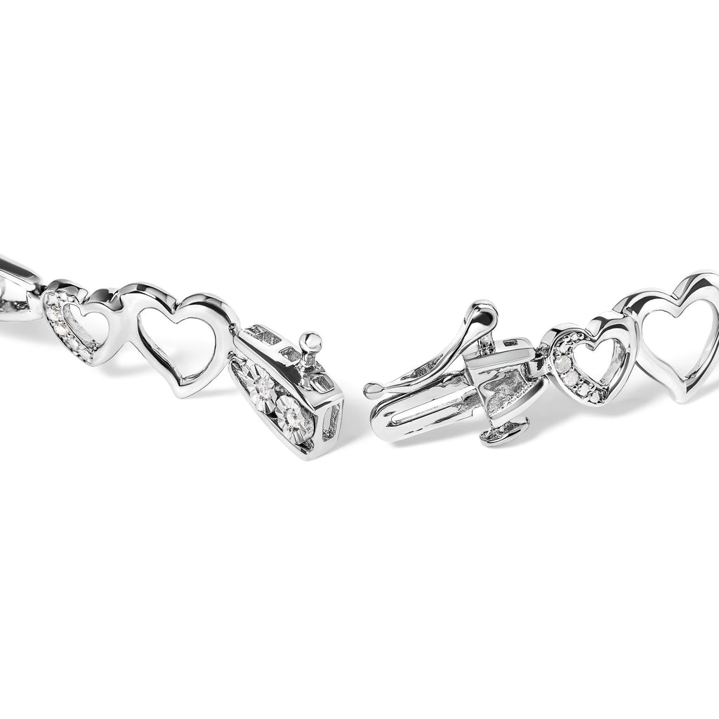 925 Sterling Silver 1/5 Cttw Diamond Double Heart Link Bracelet (I-J Color, I3 Clarity) - 7.25" Inches - Friggin Jewelry