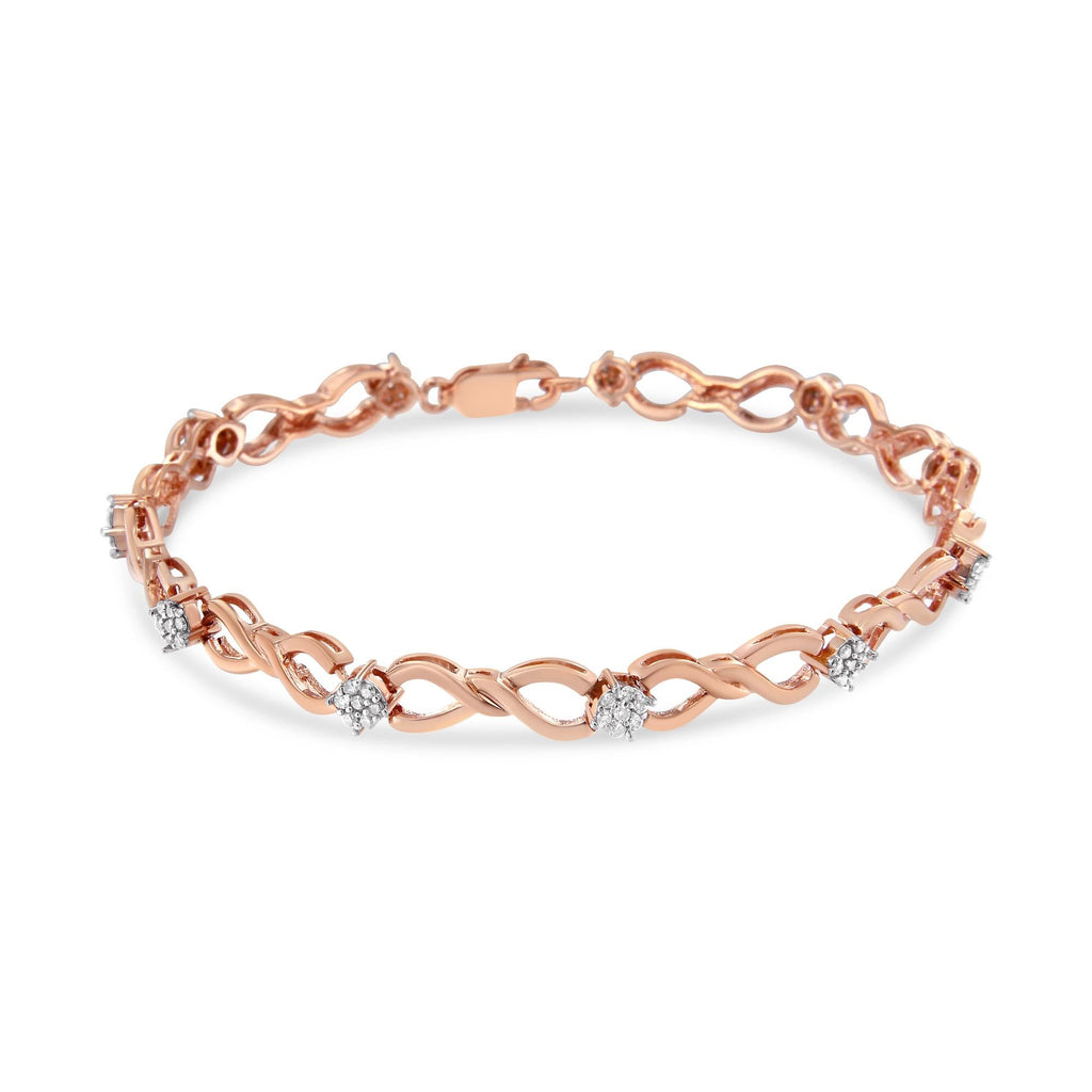 Pulsera de tenis con eslabones infinitos de diamantes de 1/2 quilates y plata de ley 925 chapada en oro rosa de 10 quilates (color HI, claridad I2-I3), 18 cm - Friggin Jewelry