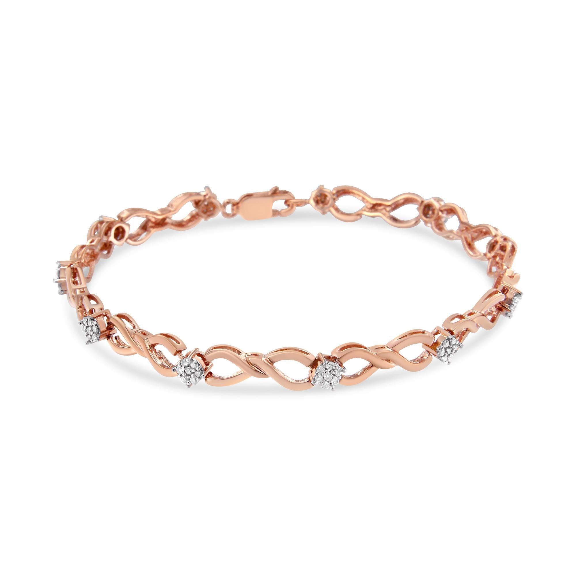 10K Rose Gold Plated .925 Sterling Silver 1/2 Cttw Diamond Infinity Link Tennis Bracelet (H-I Color, I2-I3 Clarity) -7” - Friggin Jewelry
