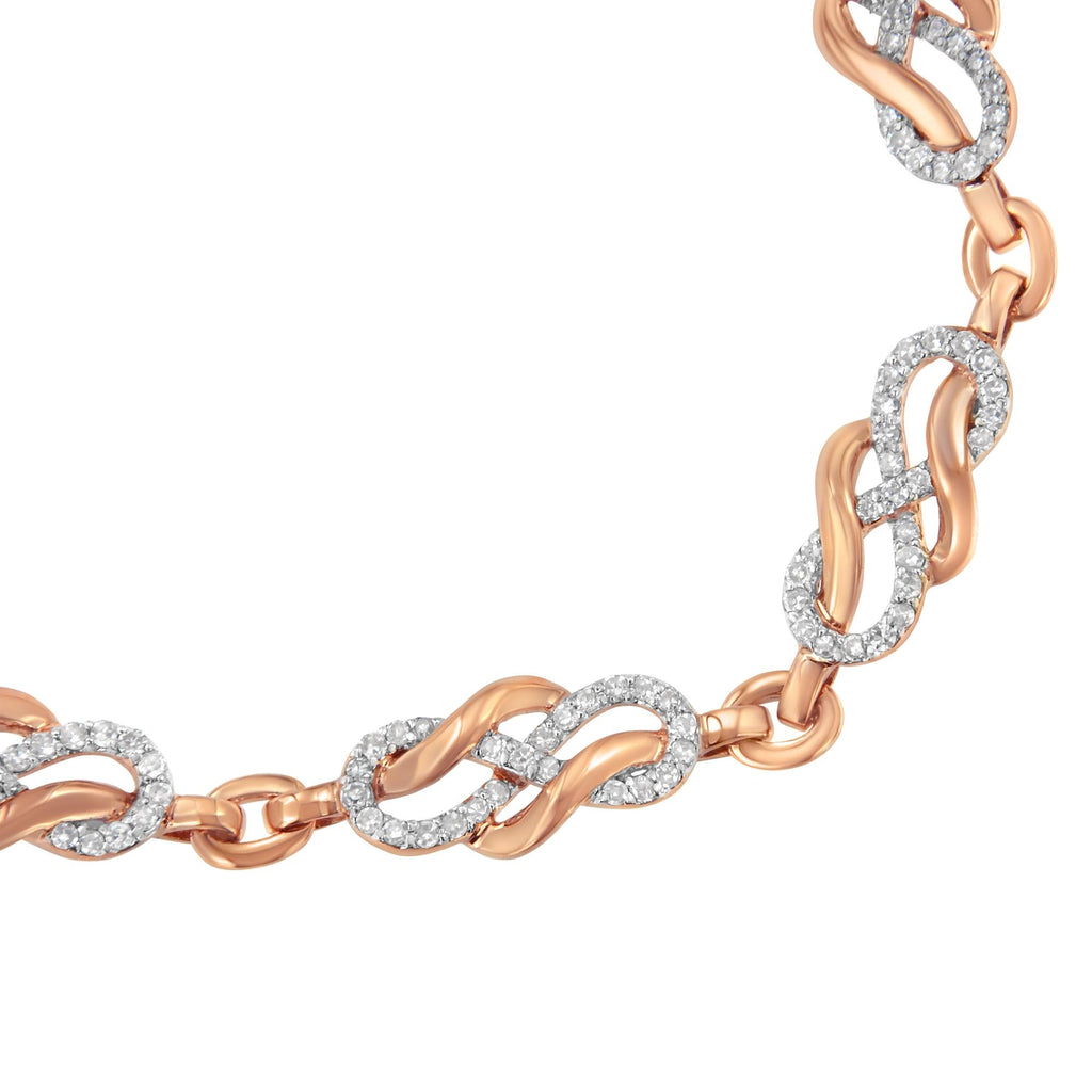 10K Rose Gold 1.0 Cttw Diamond Infinity Loop and Swirl Link Bracelet (I-J Color, I2-I3 Clarity) - 7.25" Inches - Friggin Jewelry