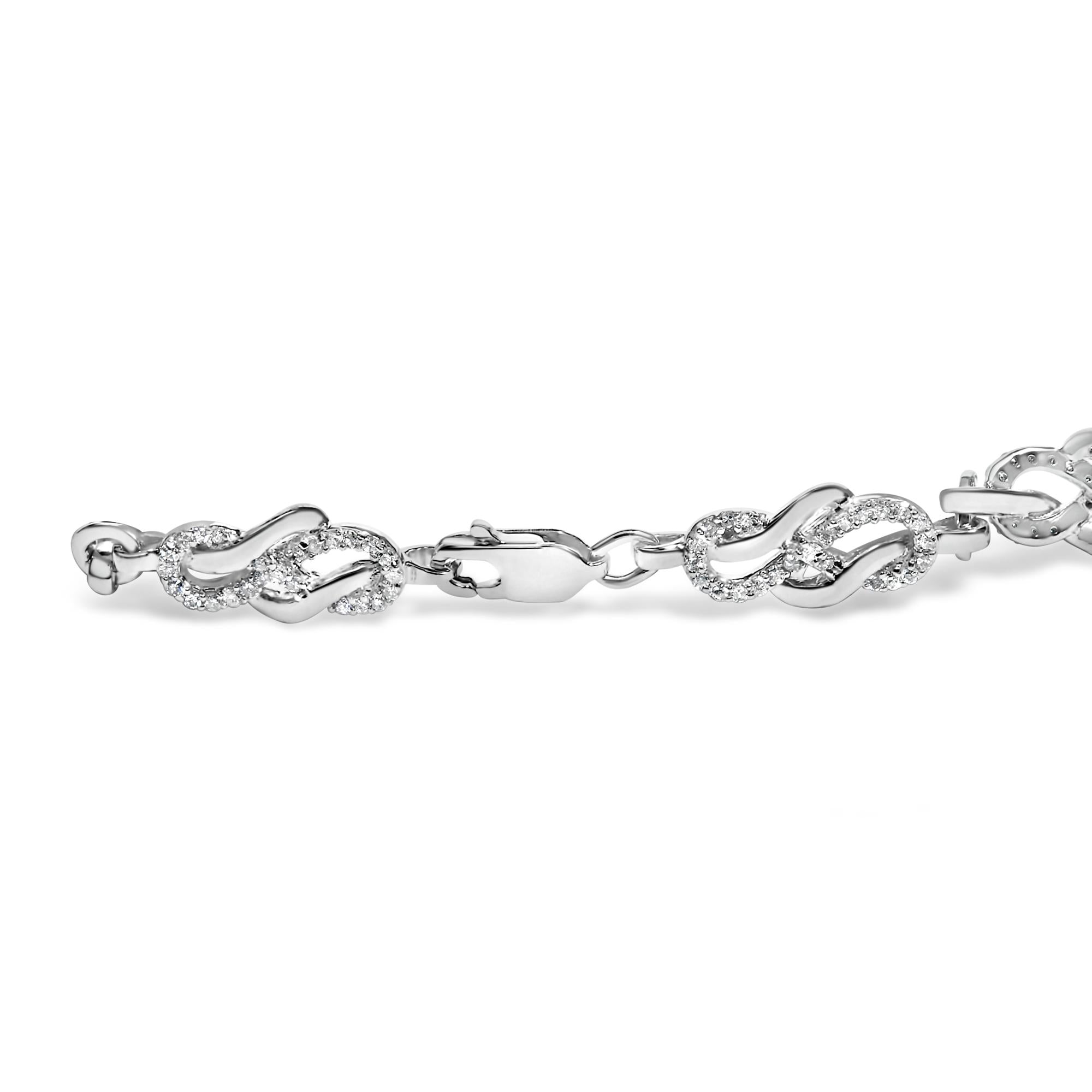 .925 Sterling Silver 1.0 Cttw Diamond Infinity Loop and Swirl Link Bracelet (I-J Color, I2-I3 Clarity) - 7.25" Inches - Friggin Jewelry