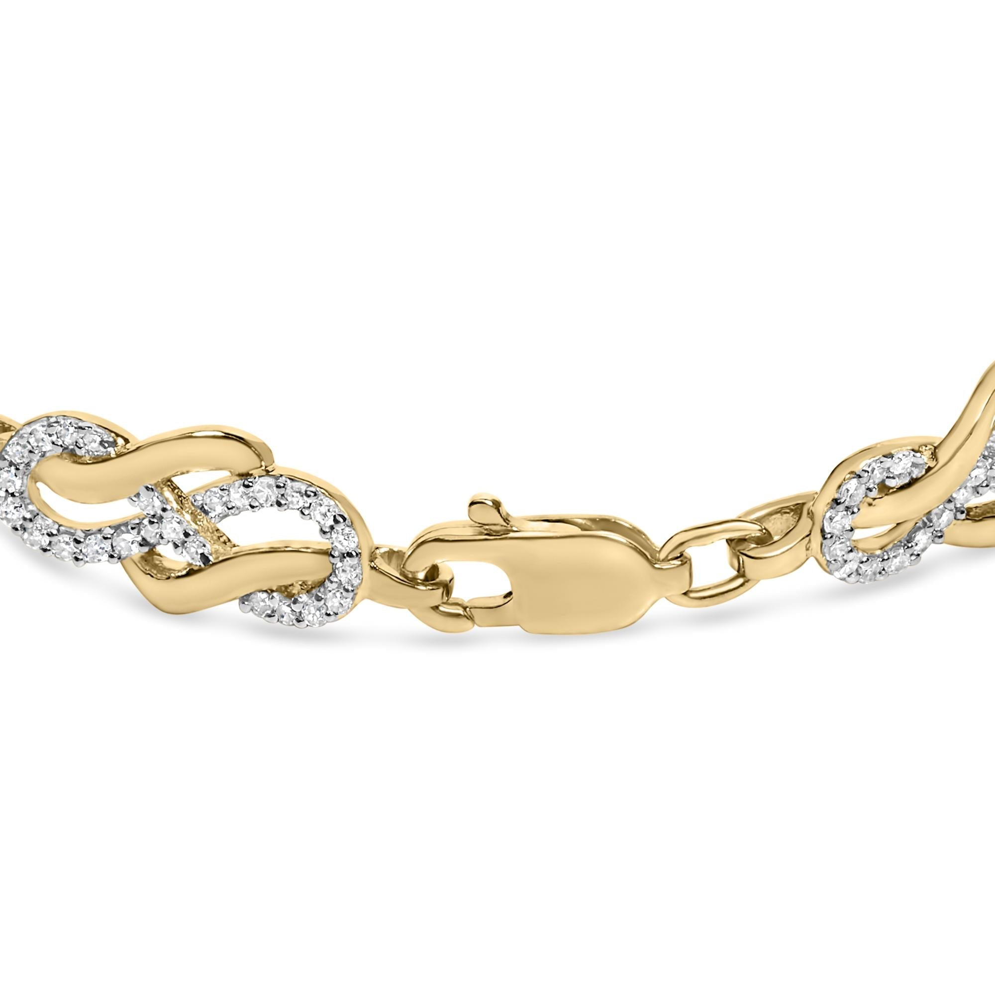 Pulsera de eslabones con forma de espiral y lazo infinito de diamantes de 1,0 quilates con baño de oro amarillo de 14 quilates en plata de ley 925 - Friggin Jewelry