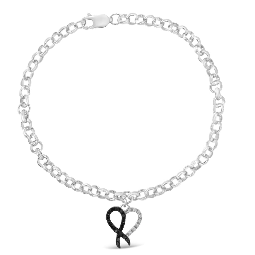 Sterling Silver 1/6ct TDW Diamond Heart Charm Bracelet (Black, I2-I3) - Friggin Jewelry