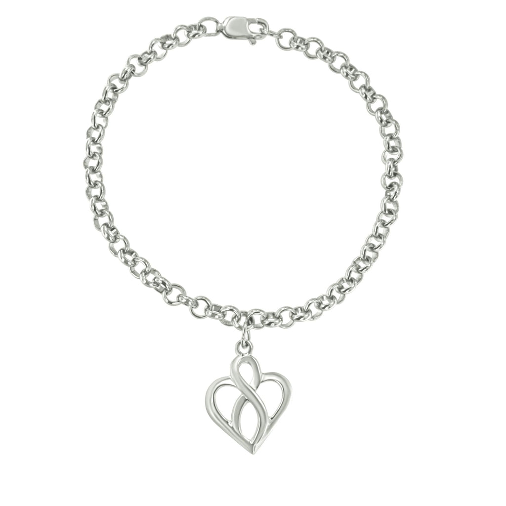 Bracciale con ciondolo a forma di cuore aperto in argento sterling 925 con catena centrale verticale infinita - Misura 7" - Friggin Jewelry