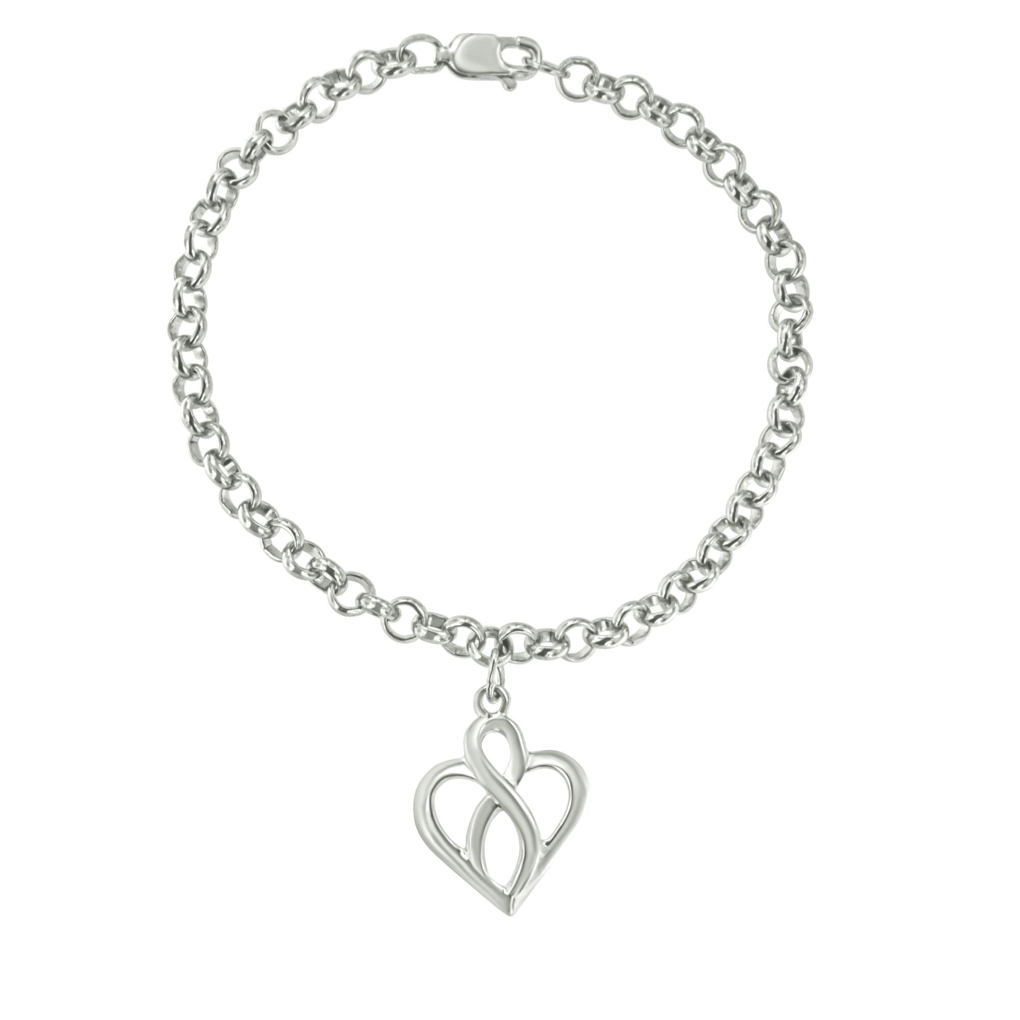 .925 Sterling Silver Open Heart with Center Vertical Infinity Chain Charm Bracelet - Size 7" - Friggin Jewelry