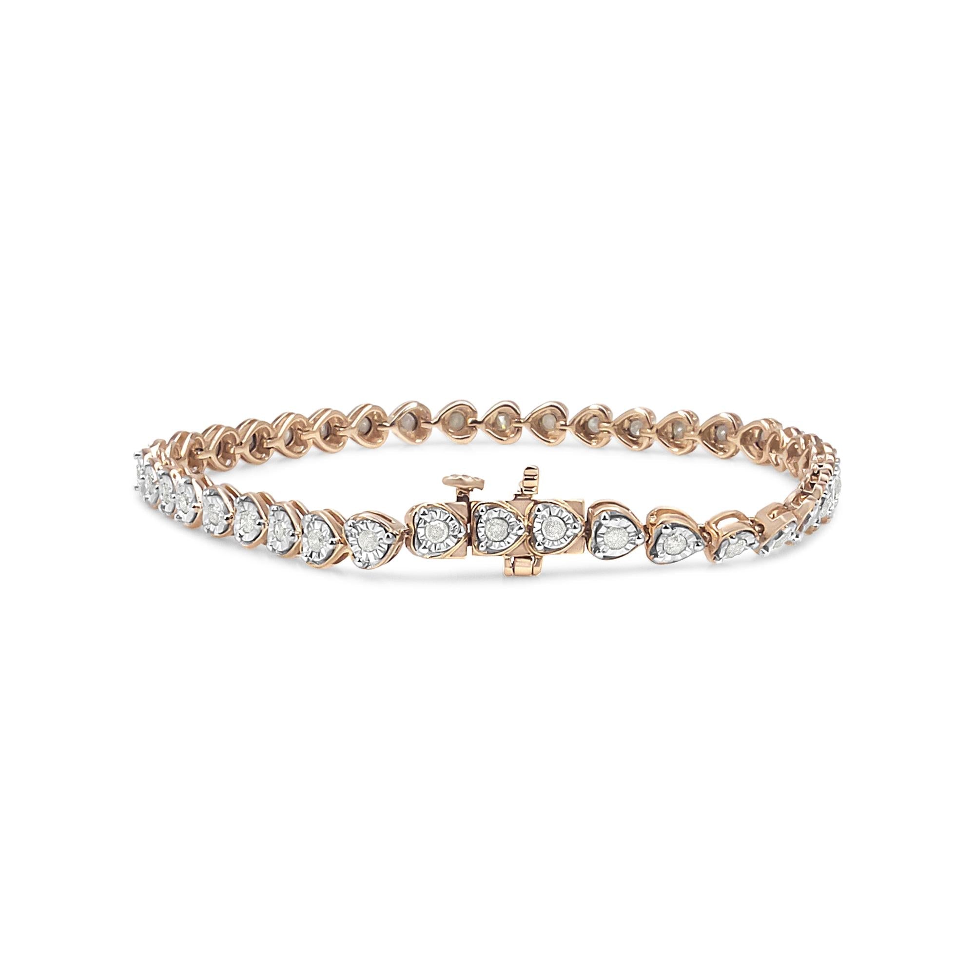 Pulsera de tenis de 18 cm con eslabones en forma de corazón y diamantes engastados milagrosos de 1,0 quilates en plata de ley 925 (color IJ, claridad I2-I3) - Friggin Jewelry