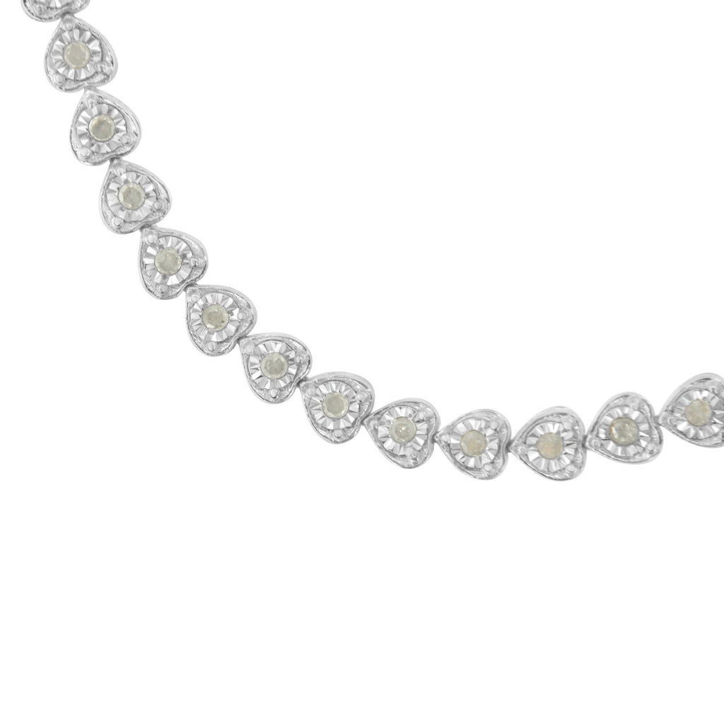 Pulsera de tenis de 18 cm con eslabones en forma de corazón y diamantes engastados milagrosos de 1,0 quilates en plata de ley 925 (color IJ, claridad I2-I3) - Friggin Jewelry