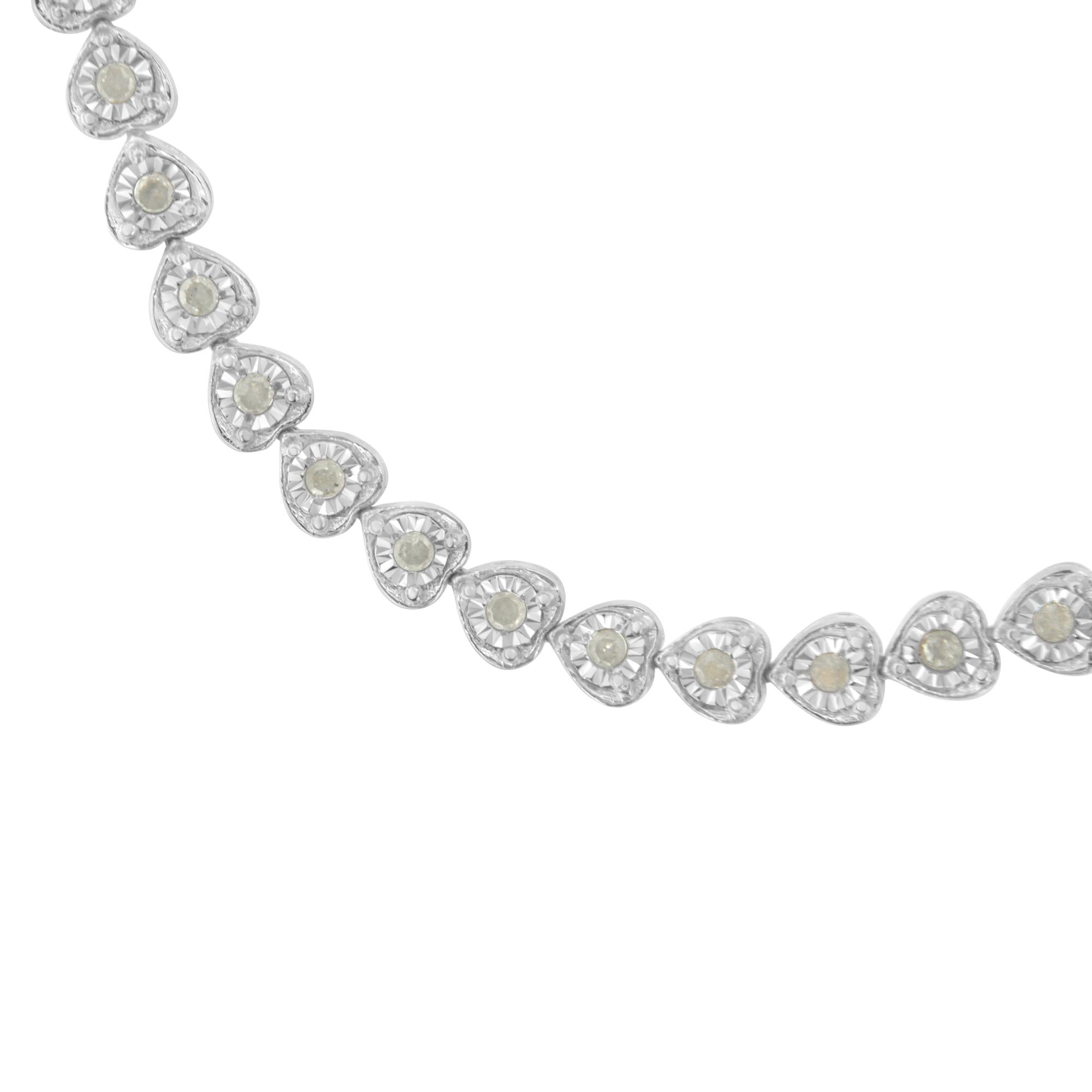 Pulsera de tenis de 18 cm con eslabones en forma de corazón y diamantes engastados milagrosos de 1,0 quilates en plata de ley 925 (color IJ, claridad I2-I3) - Friggin Jewelry