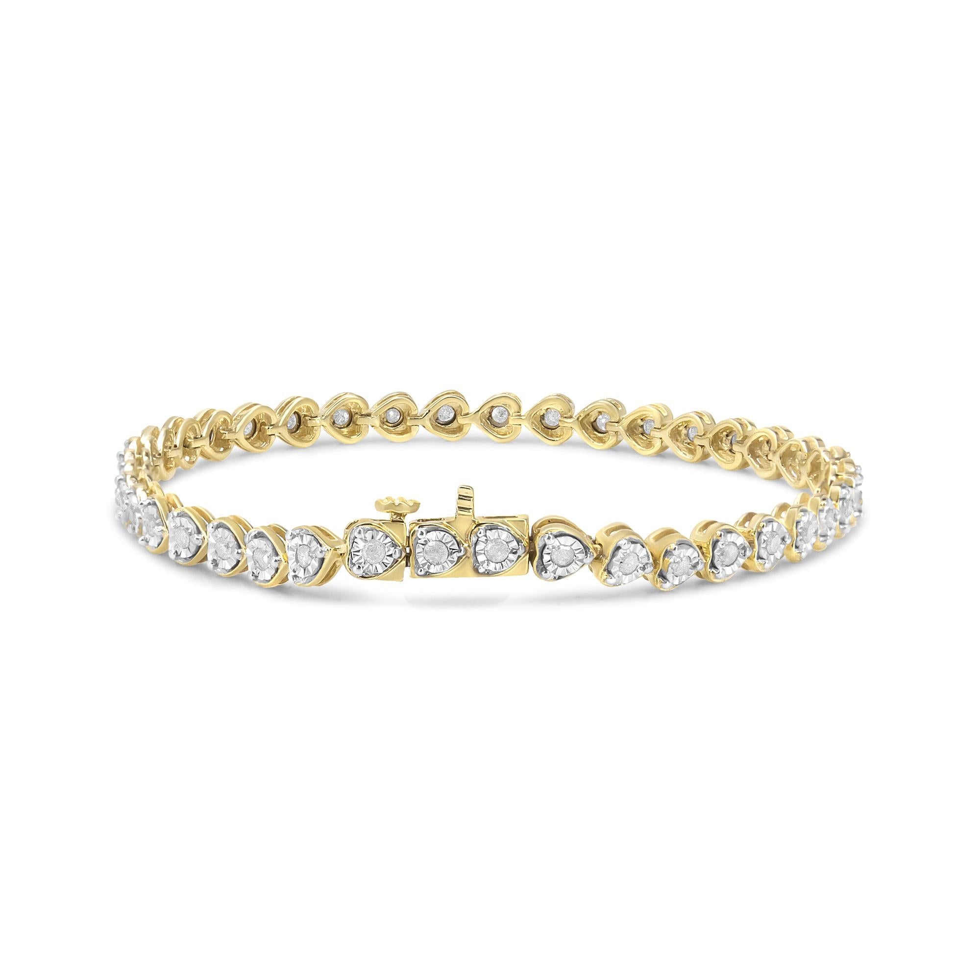 Pulsera de tenis de 18 cm con eslabones en forma de corazón y diamantes engastados milagrosos de 1,0 quilates en plata de ley 925 (color IJ, claridad I2-I3) - Friggin Jewelry