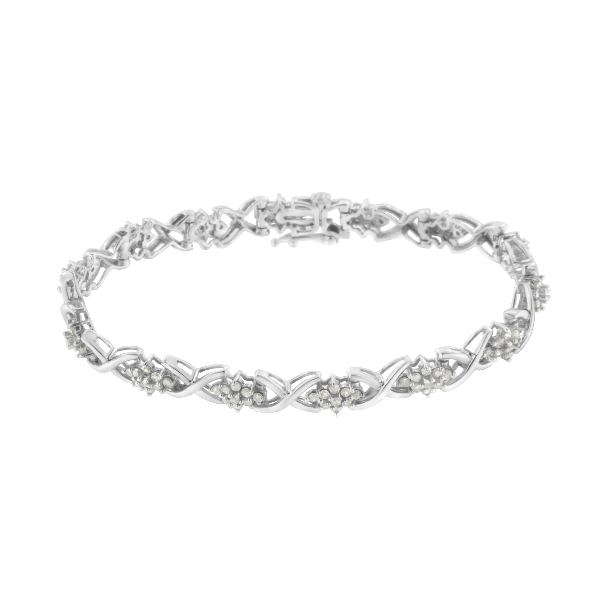 .925 Sterling Silver 2-1/4 Cttw Diamond 7” Cluster X Link Bracelet (I-J Color, I3 Clarity) - Friggin Jewelry