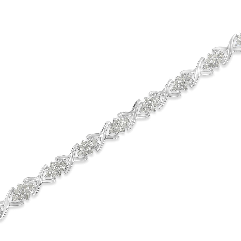 .925 Sterling Silver 1-1/2 Cttw Diamond Cluster X Link 7" Tennis Bracelet (I-J color, I3 clarity) - Friggin Jewelry