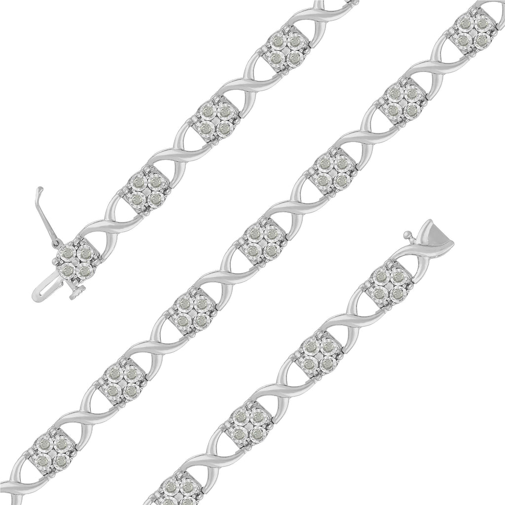 Pulsera de eslabones Love Locks con diamantes talla rosa en plata de ley (1,00 cts, color IJ, claridad I3-Promo) - Friggin Jewelry
