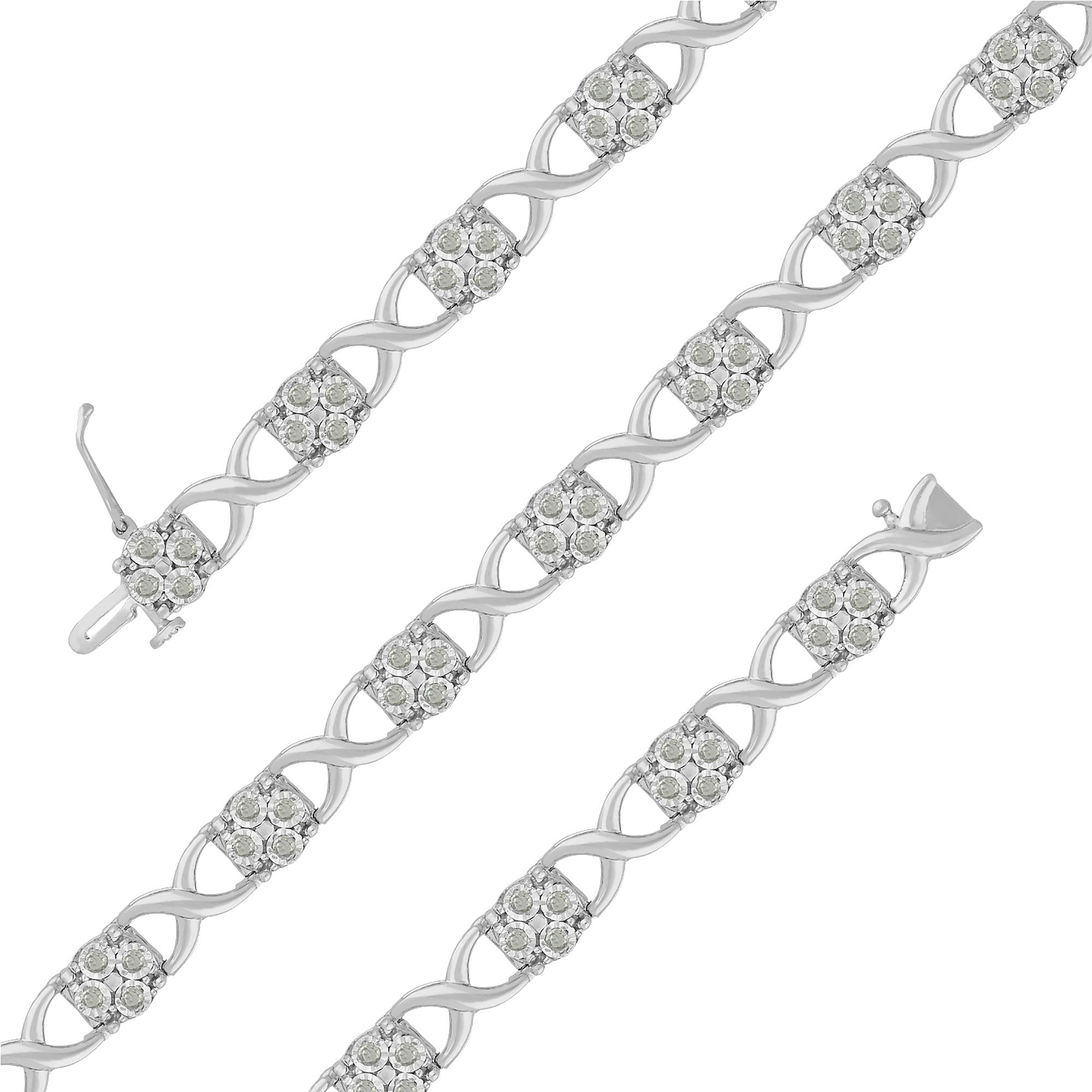 Pulsera de eslabones Love Locks con diamantes talla rosa en plata de ley (1,00 cts, color IJ, claridad I3-Promo) - Friggin Jewelry