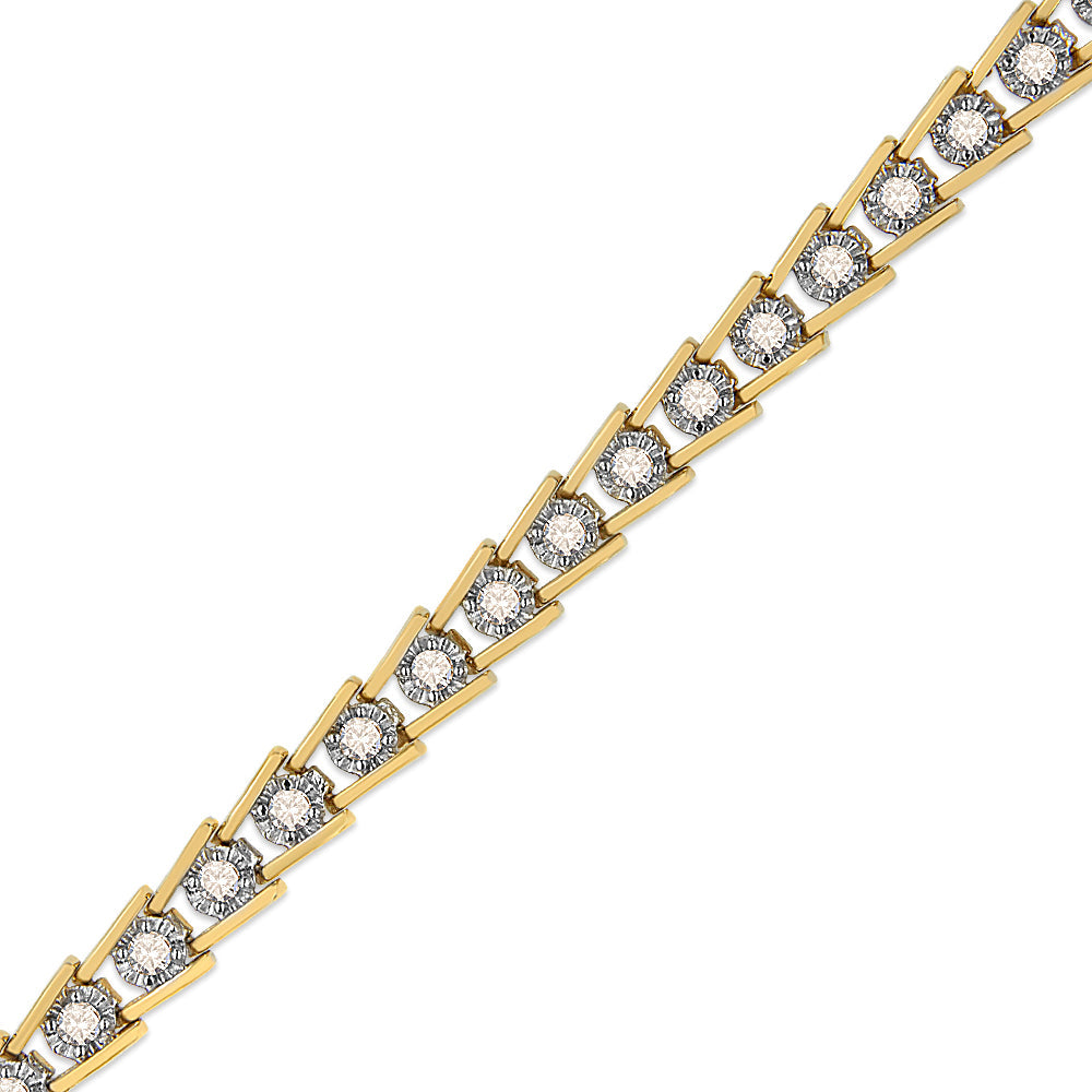 Bracciale a maglie ondulate in argento sterling 925 placcato oro giallo 14 carati con diamanti incastonati Miracle da 2,00 ct (colore LM, purezza I2-I3) - Misura 7,25" - Friggin Jewelry