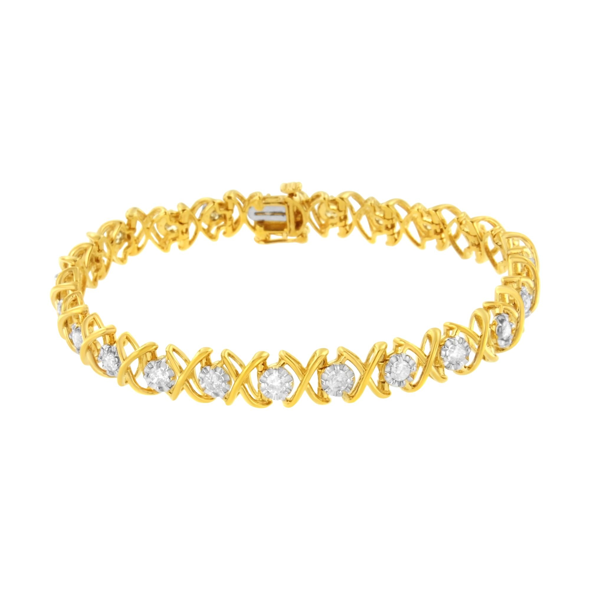 10K Yellow Gold Plated Sterling Silver 2 cttw Diamond "XOXO" Bracelet (J-K Clarity, I1-I2 Color) - Size 7.25" - Friggin Jewelry