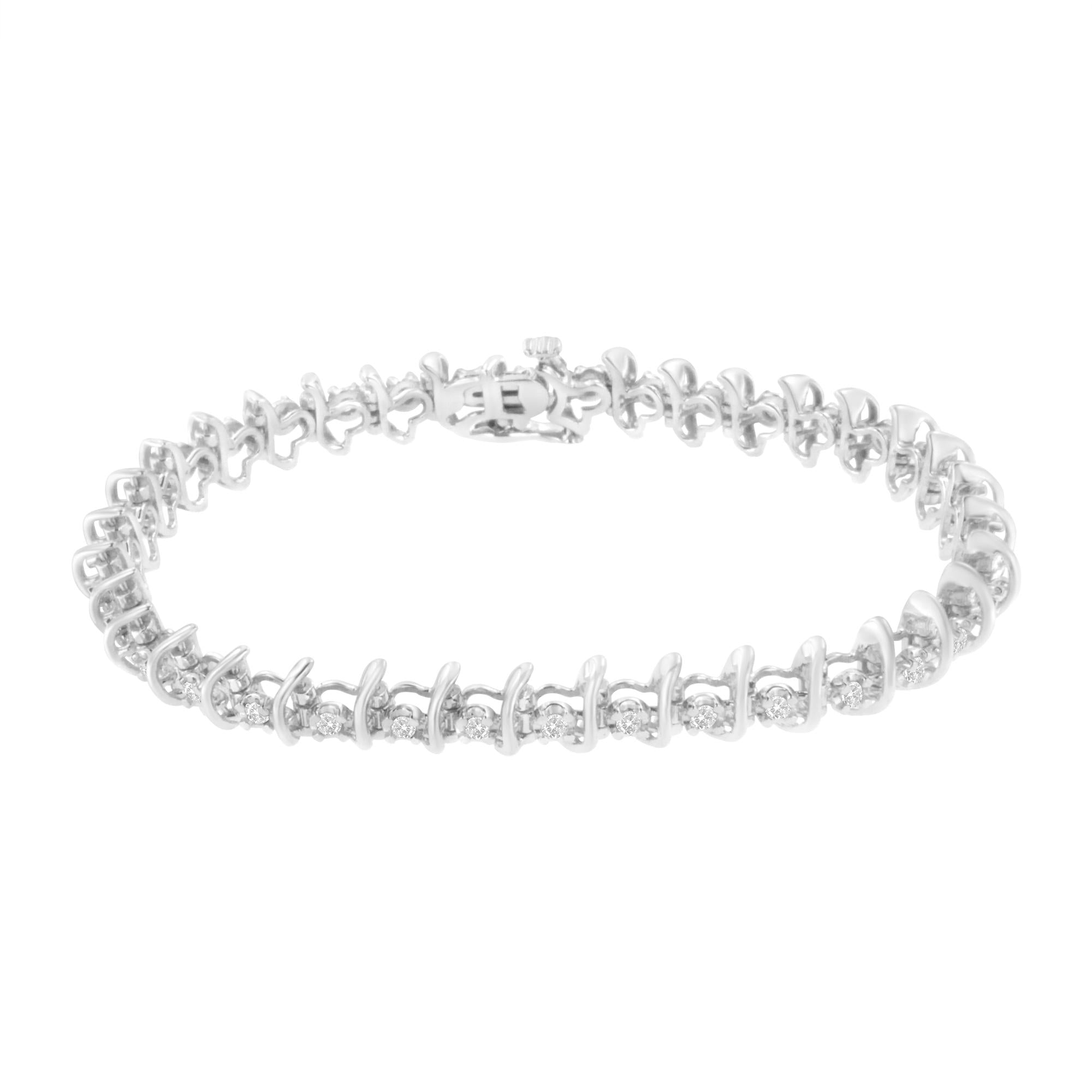 .925 Sterling Silver 1 cttw Prong-Set Diamond Link Bracelet (I-J, I1-I2) - 7.25" - Friggin Jewelry