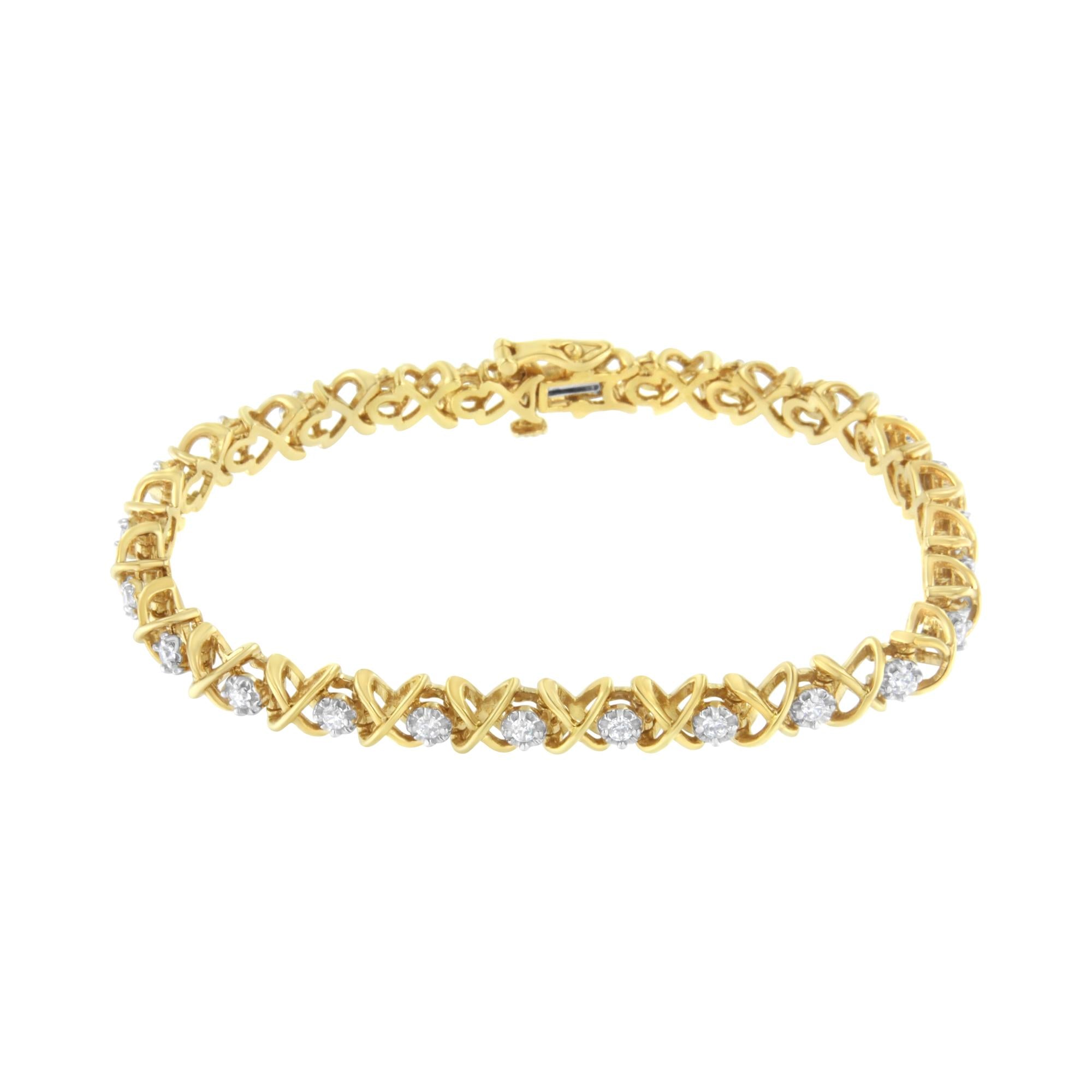 Pulsera de eslabones de diamantes de 1 ct en plata de ley chapada en oro amarillo de 10 quilates (claridad JK, color I1-I2) - Talla 7" - Friggin Jewelry