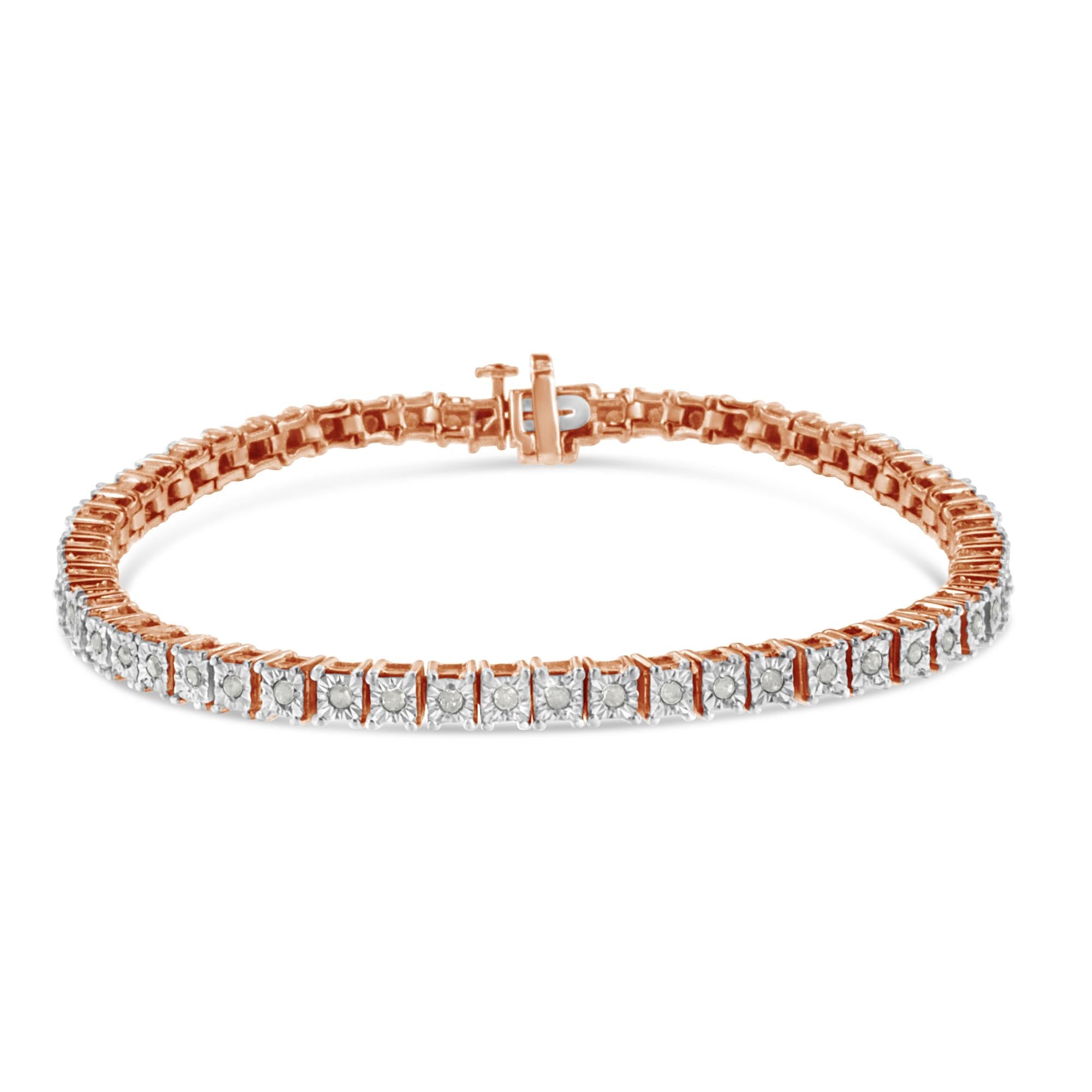 Pulsera de tenis de plata de ley 925 con diamantes de 1,0 ct y montura cuadrada engastada milagrosamente (color IJ, claridad I3) - 20,3 cm - Friggin Jewelry