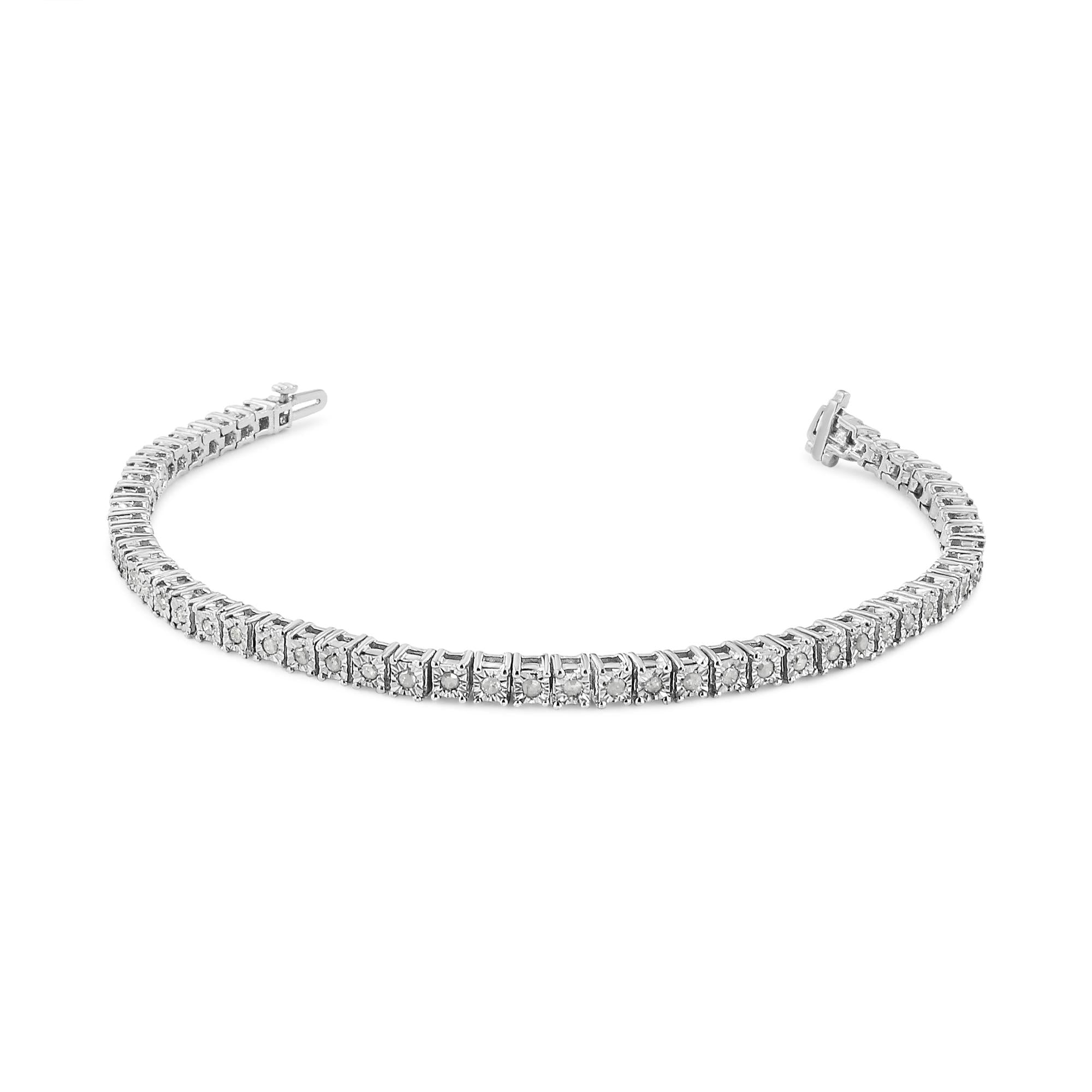 Pulsera de tenis de plata de ley 925 con diamantes de 1,0 ct y montura cuadrada engastada milagrosamente (color IJ, claridad I3) - 20,3 cm - Friggin Jewelry