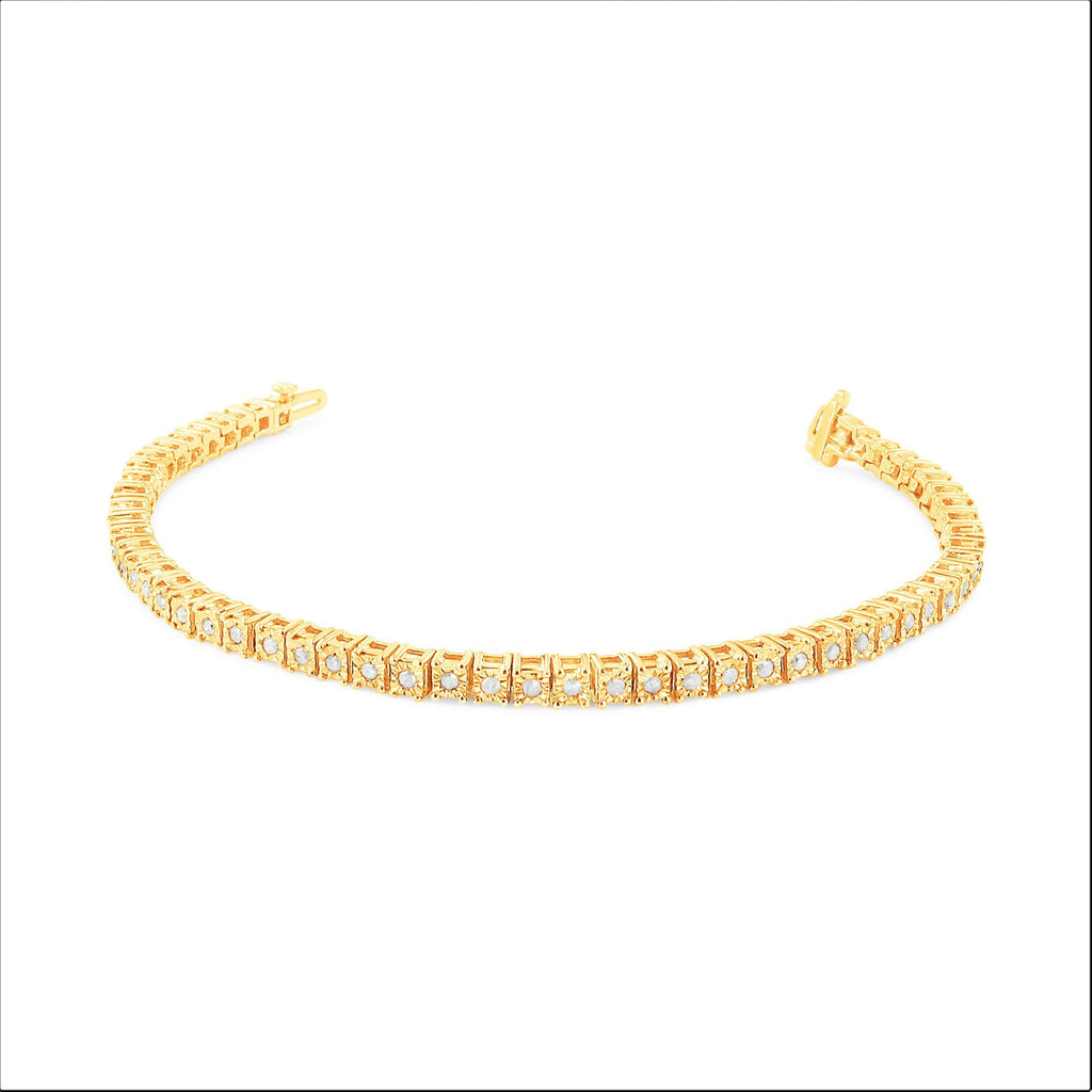 Pulsera de tenis de plata de ley 925 con diamantes de 1,0 ct y montura cuadrada engastada milagrosamente (color IJ, claridad I3) - 20,3 cm - Friggin Jewelry