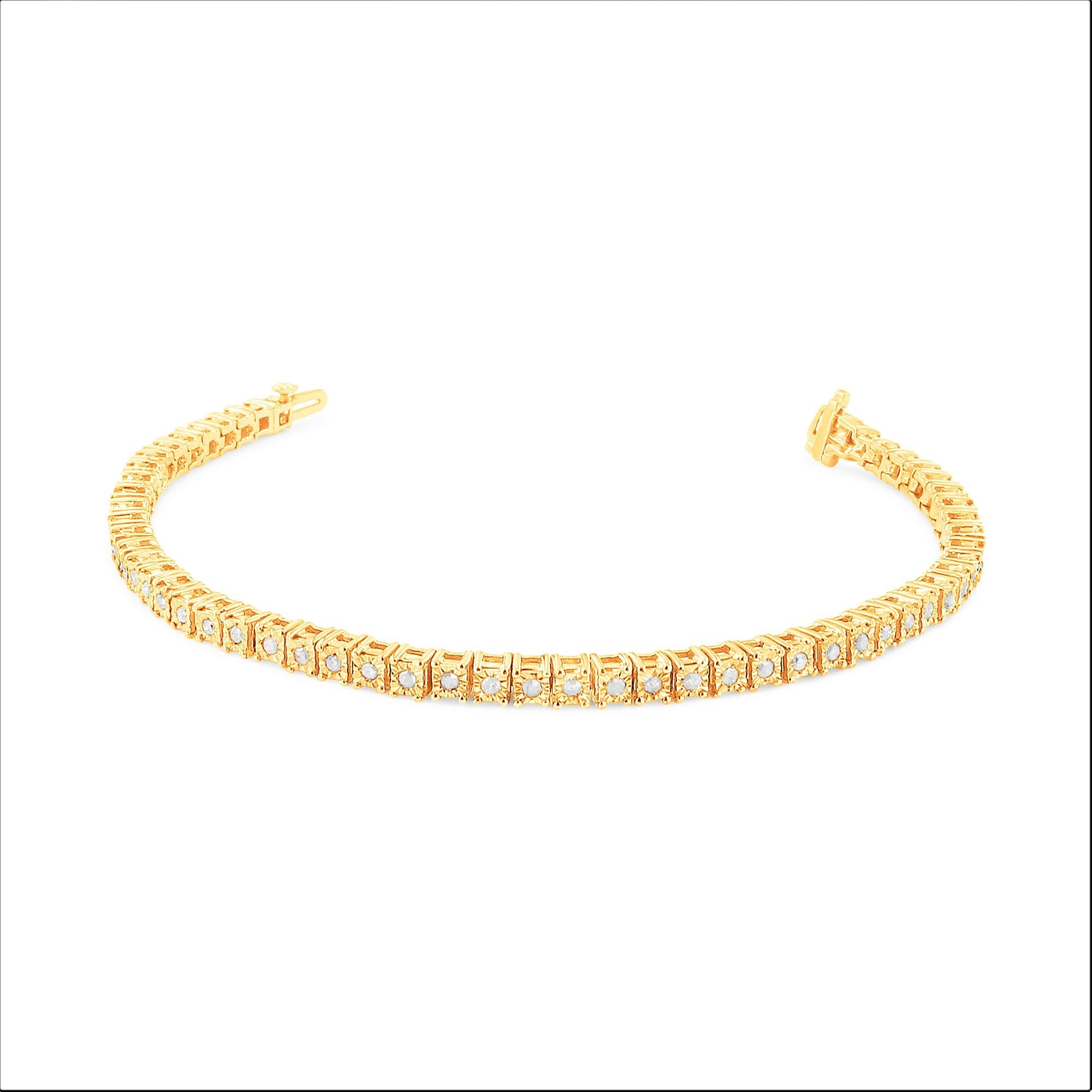 Pulsera de tenis de plata de ley 925 con diamantes de 1,0 ct y montura cuadrada engastada milagrosamente (color IJ, claridad I3) - 20,3 cm - Friggin Jewelry