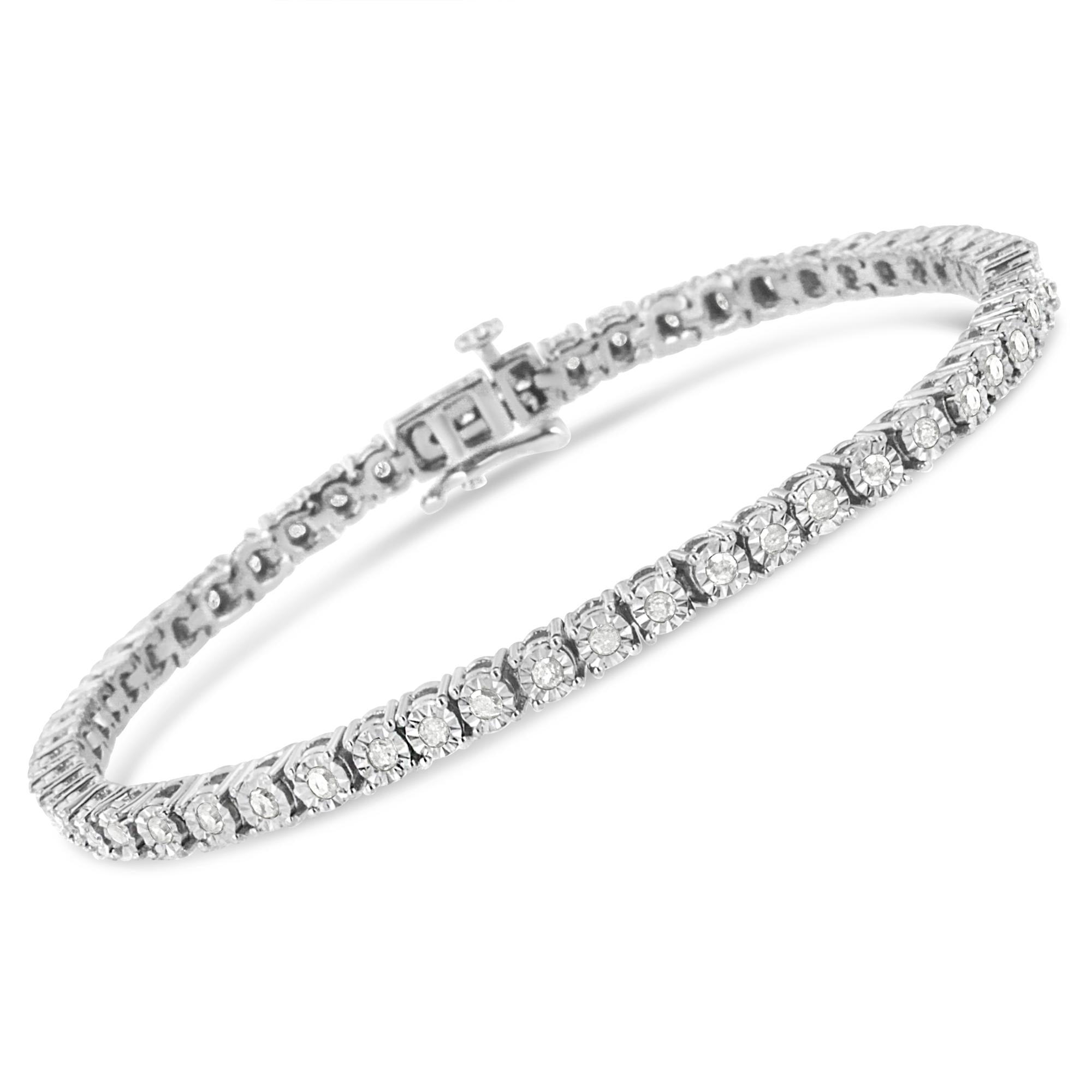 IGI Certified .925 Sterling Silver 1.0 Cttw Miracle-Set Diamond Round Miracle Plate Tennis Bracelet (I-J Color, I3 Clarity) - Friggin Jewelry