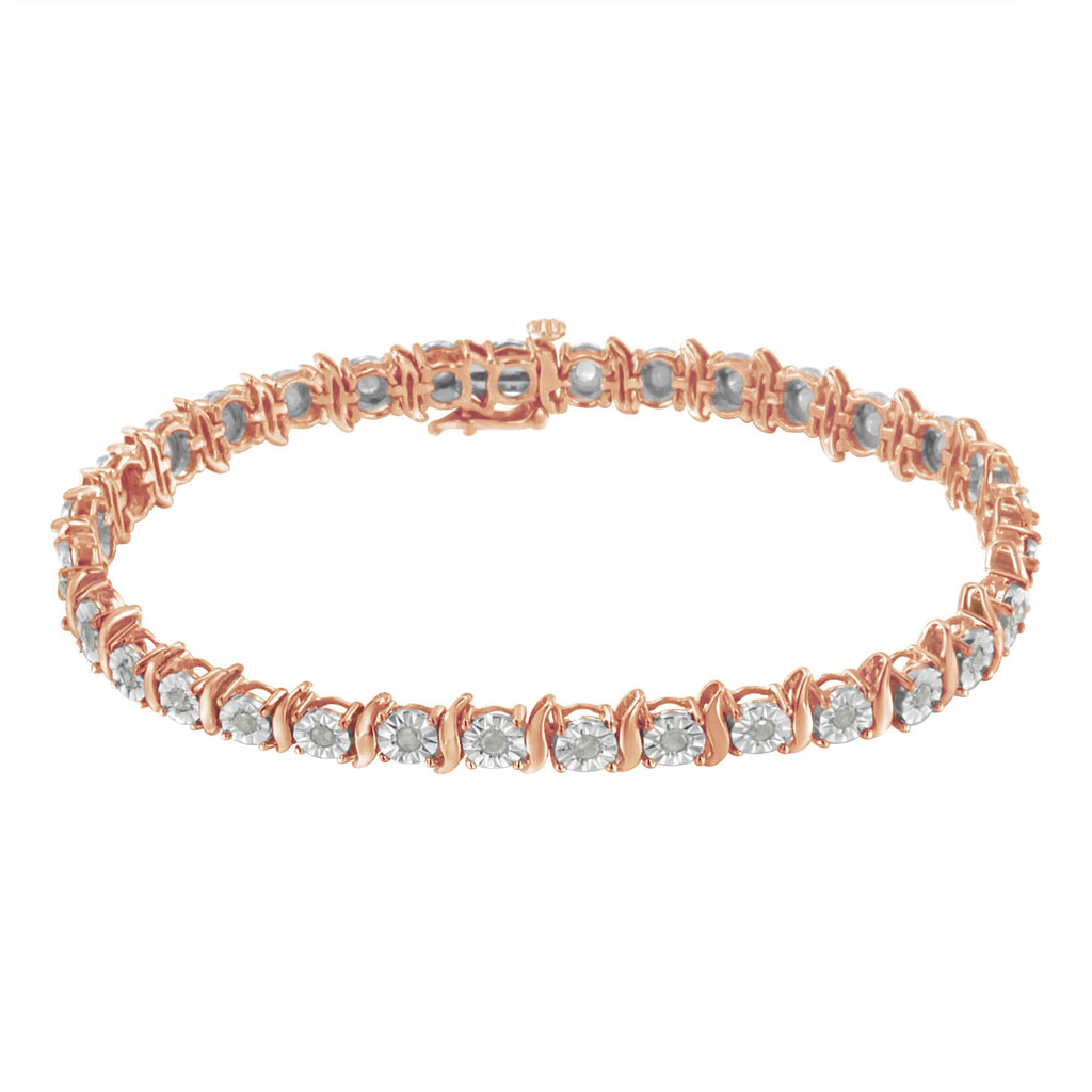 Pulsera de tenis de plata de ley 925 con diamantes de 1,0 ct y eslabones en forma de S engastados milagros (color IJ, claridad I3) - Friggin Jewelry