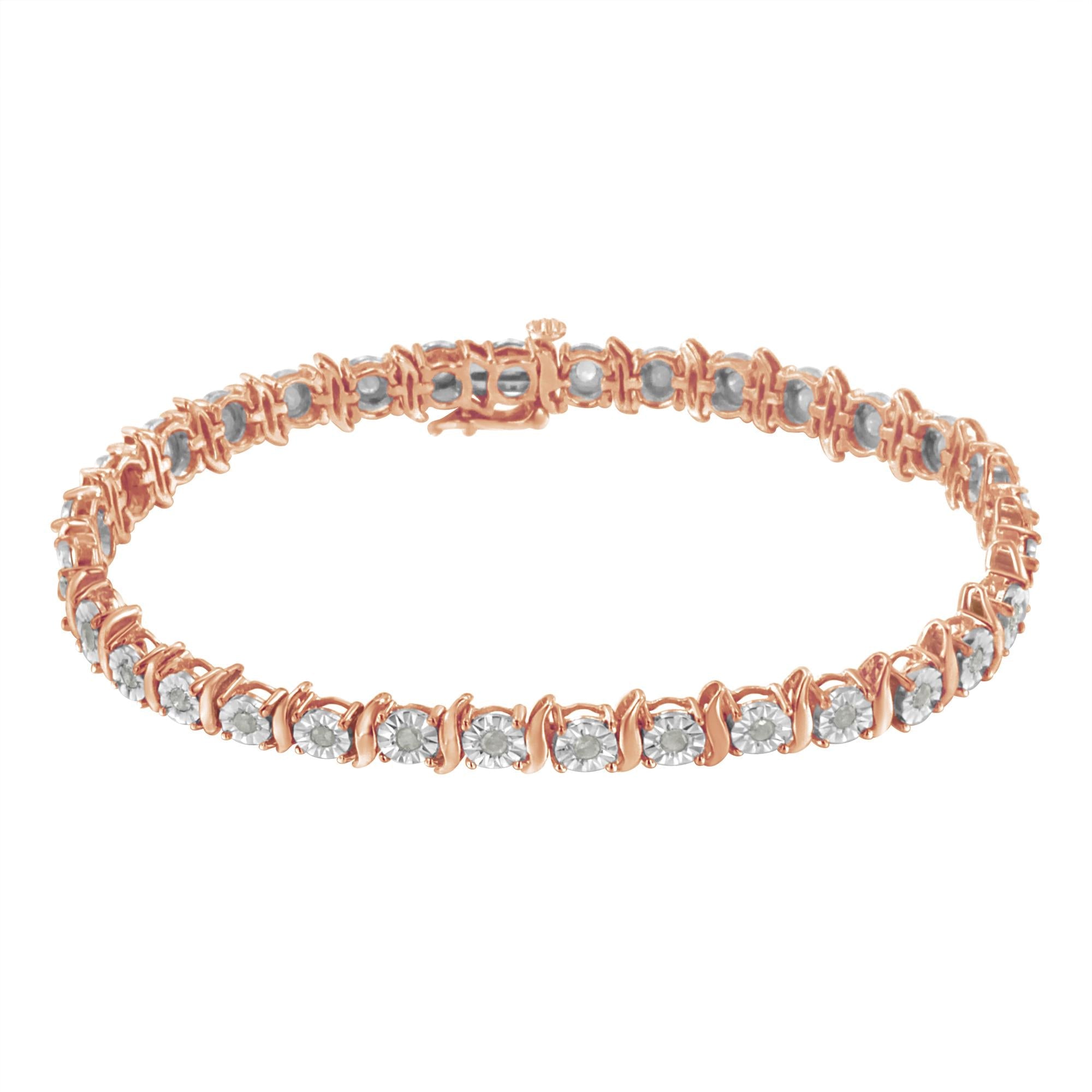 Pulsera de tenis de plata de ley 925 con diamantes de 1,0 ct y eslabones en forma de S engastados milagros (color IJ, claridad I3) - Friggin Jewelry