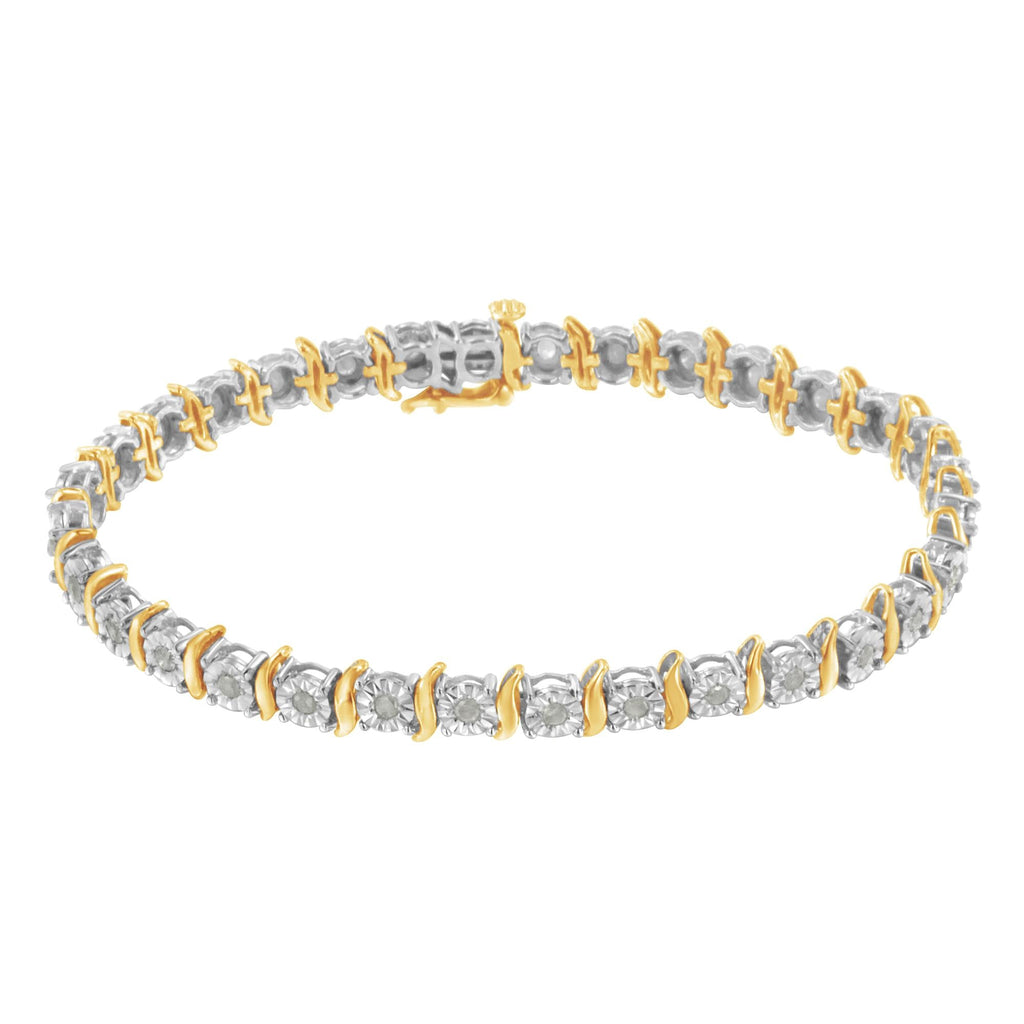 Pulsera de tenis de plata de ley 925 con diamantes de 1,0 ct y eslabones en forma de S engastados milagros (color IJ, claridad I3) - Friggin Jewelry