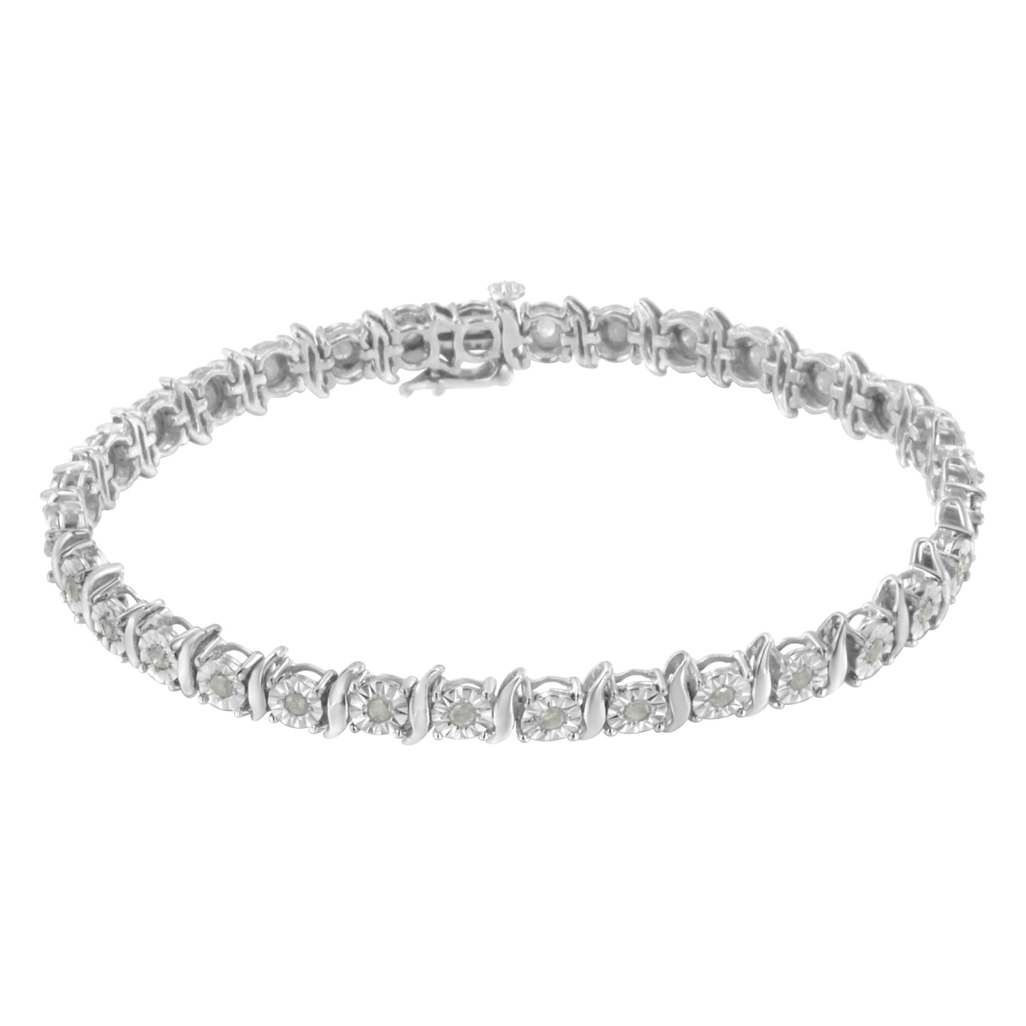 Pulsera de tenis de plata de ley 925 con diamantes de 1,0 ct y eslabones en forma de S engastados milagros (color IJ, claridad I3) - Friggin Jewelry