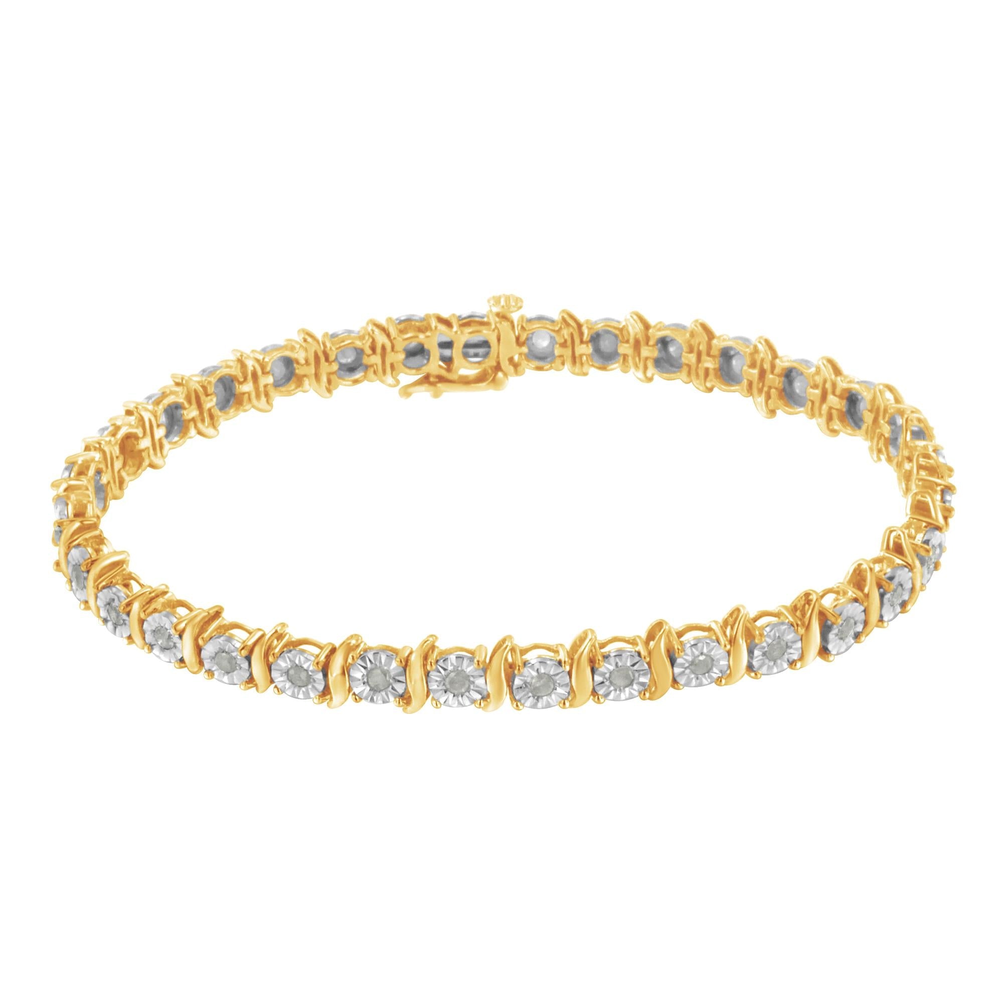 .925 Sterling Silver 1.0 Cttw Diamond S-Curve Link Miracle-Set Tennis Bracelet (I-J Color, I3 Clarity) - Friggin Jewelry