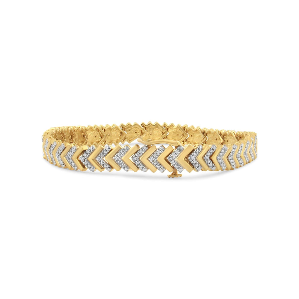 .925 Sterling Silver 1/6 Cttw Round-Cut Diamond Chevron Wave 7.25" Link Bracelet (I-J Color, I3 Clarity) - Friggin Jewelry